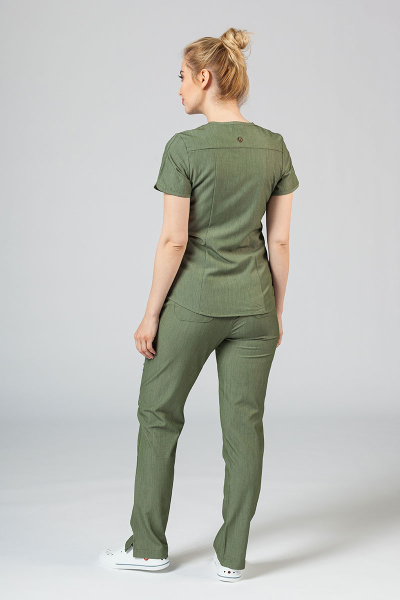 Adar Uniforms Yoga scrubs set (with Modern top – elastic) heather olive-1
