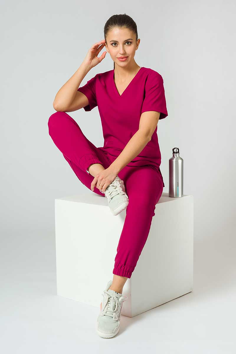 Women's Sunrise Uniforms Premium scrubs set (Joy top, Chill trousers) plum-2