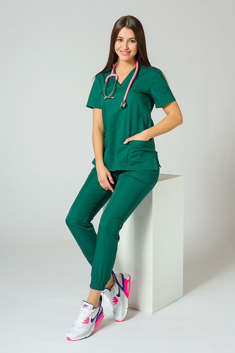 Women's Sunrise Uniforms Basic Jogger scrubs set (Light top, Easy trousers) bootle green-7