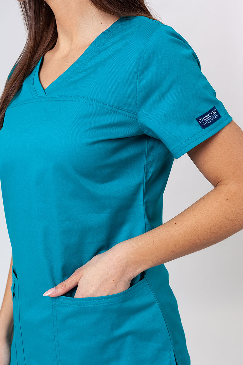 Women's Cherokee Core Stretch scrubs set (Core top, Mid Rise trousers) teal blue-4