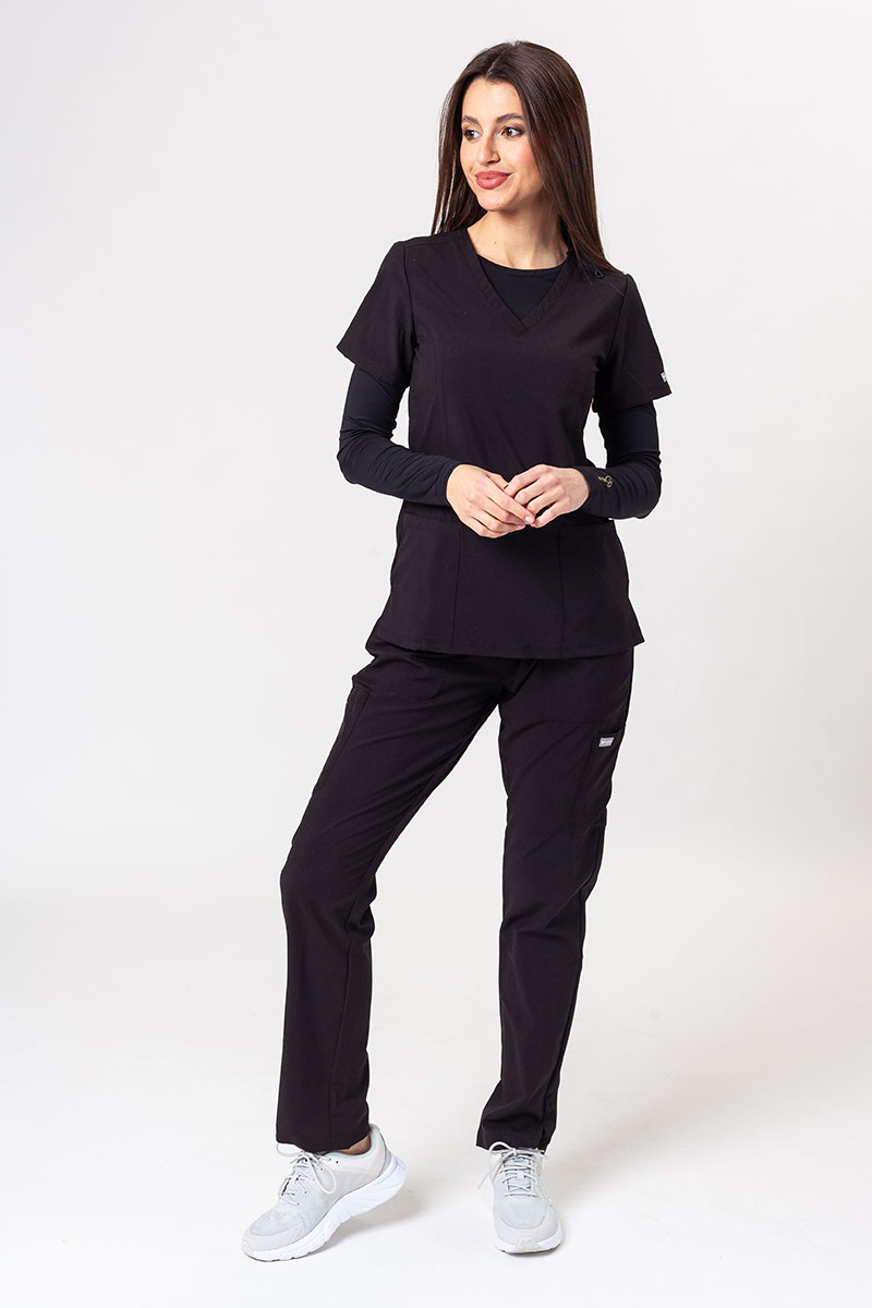 Women's Maevn Momentum scrubs set (Double V-neck top, 6-pocket trousers) black-5