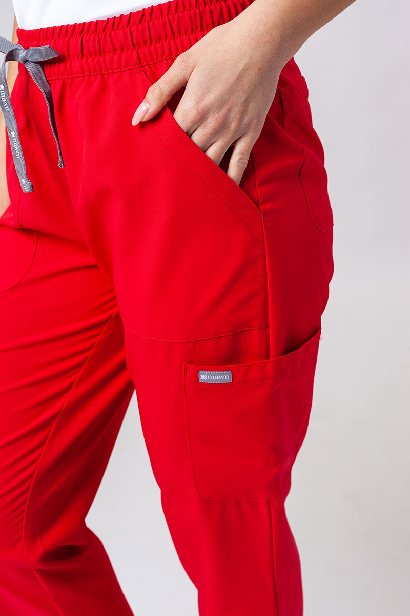 Women's Maevn Momentum scrubs set (Double V-neck top, 6-pocket trousers) red-11