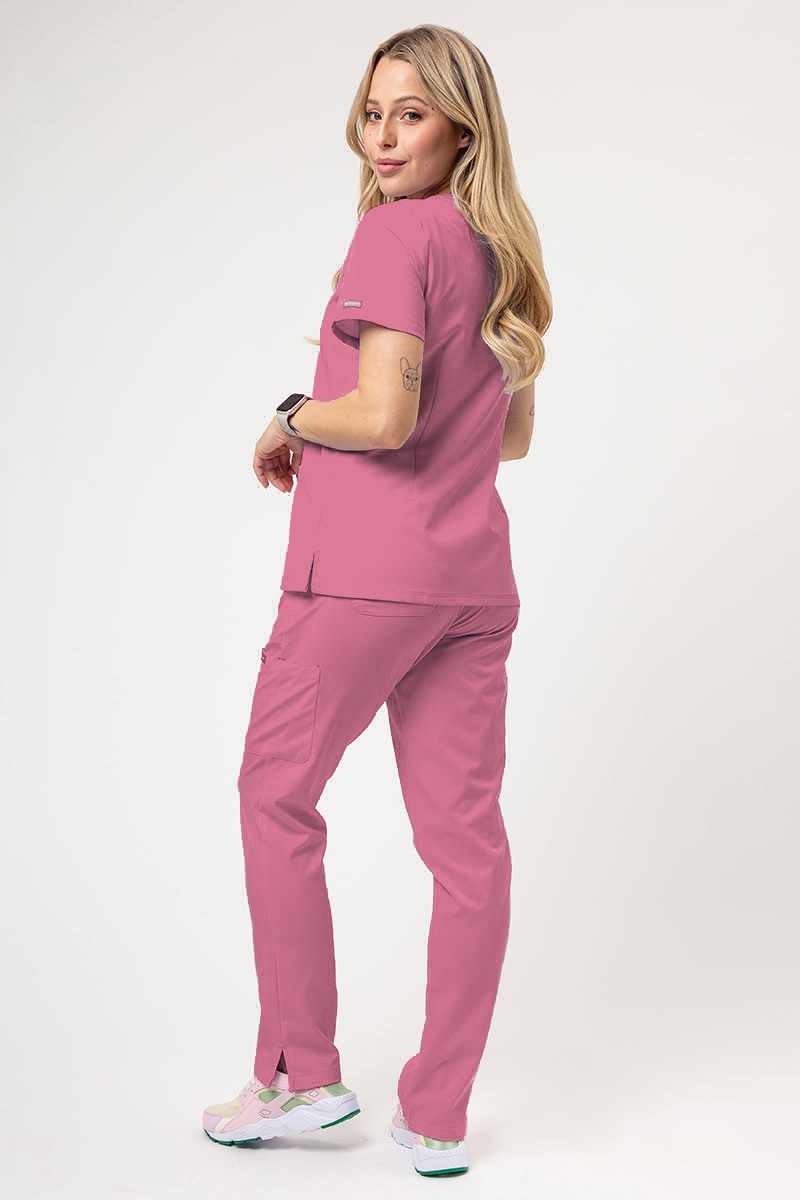 Women's Maevn Momentum scrubs set (Double V-neck top, 6-pocket trousers) rose pink-1