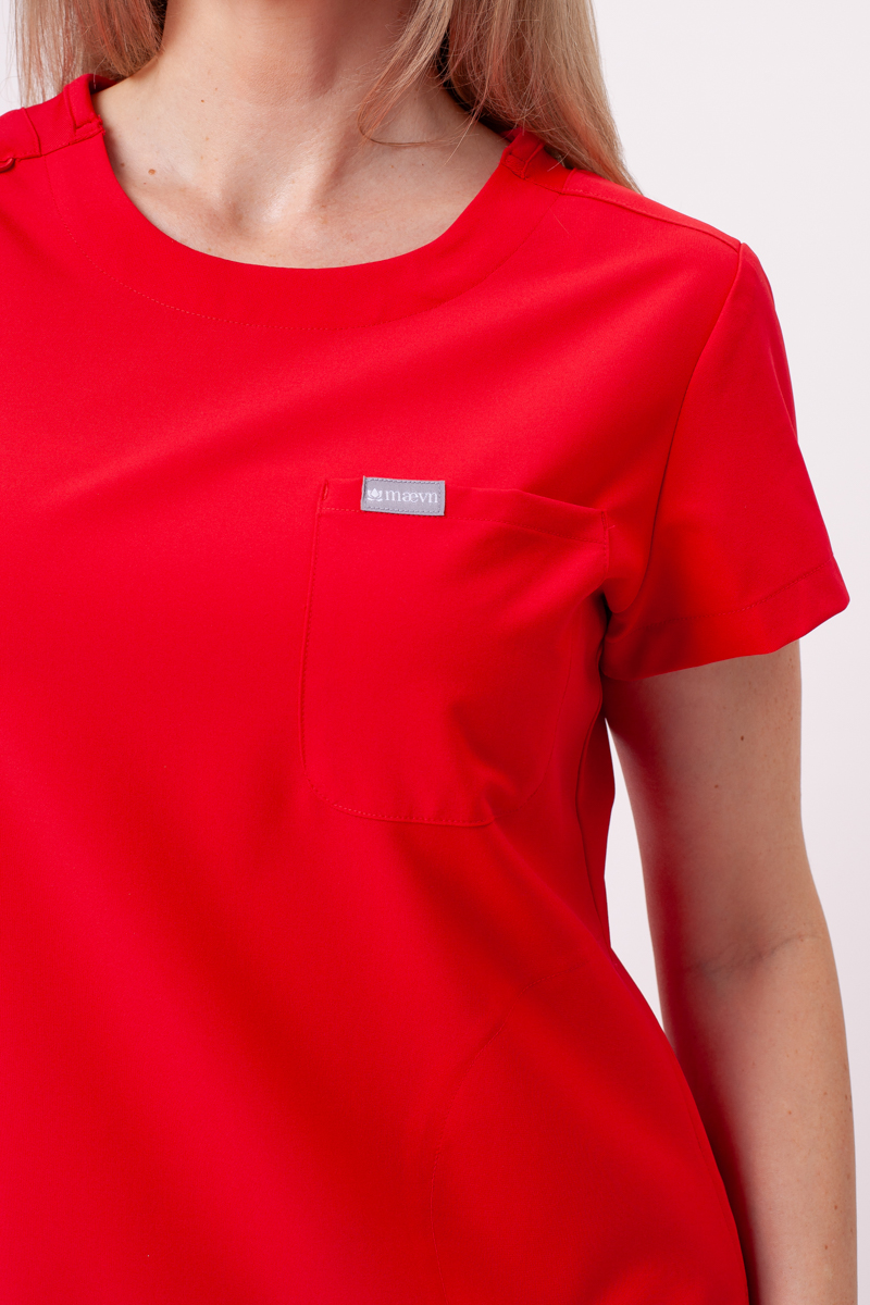 Women's Maevn Momentum Round Neck scrub top red-4