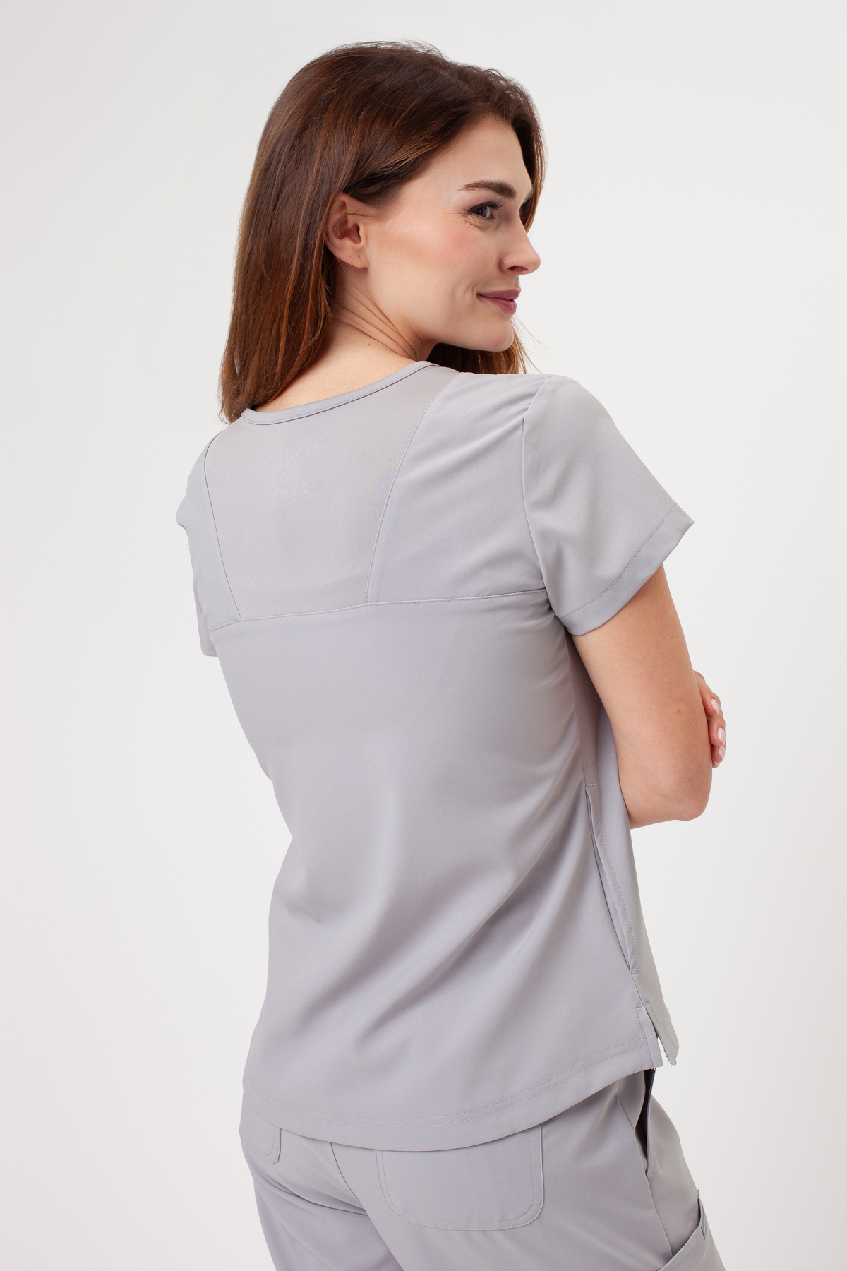Women's Maevn Momentum Round Neck scrub top quiet grey-2