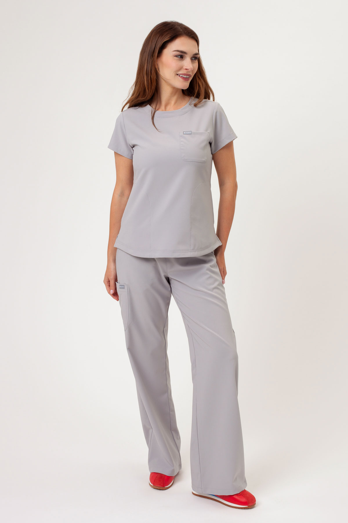 Women's Maevn Momentum Round scrubs set quiet grey-1