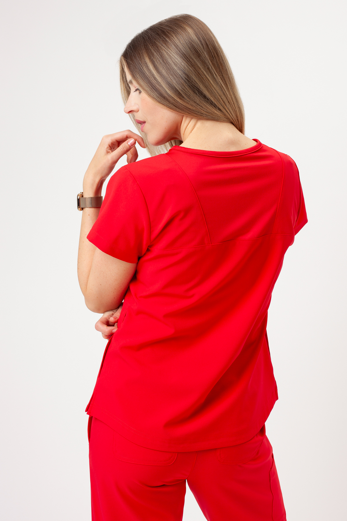 Women's Maevn Momentum Round scrubs set red-3