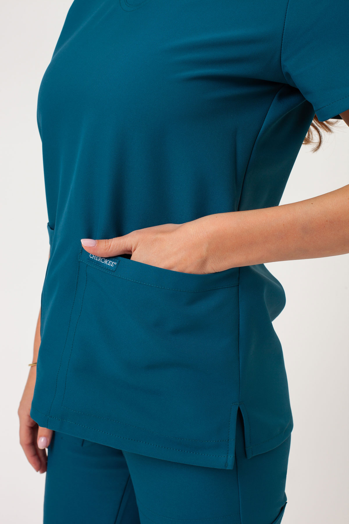 Women's Cherokee Ultra V-neck scrubs set caribbean blue-6