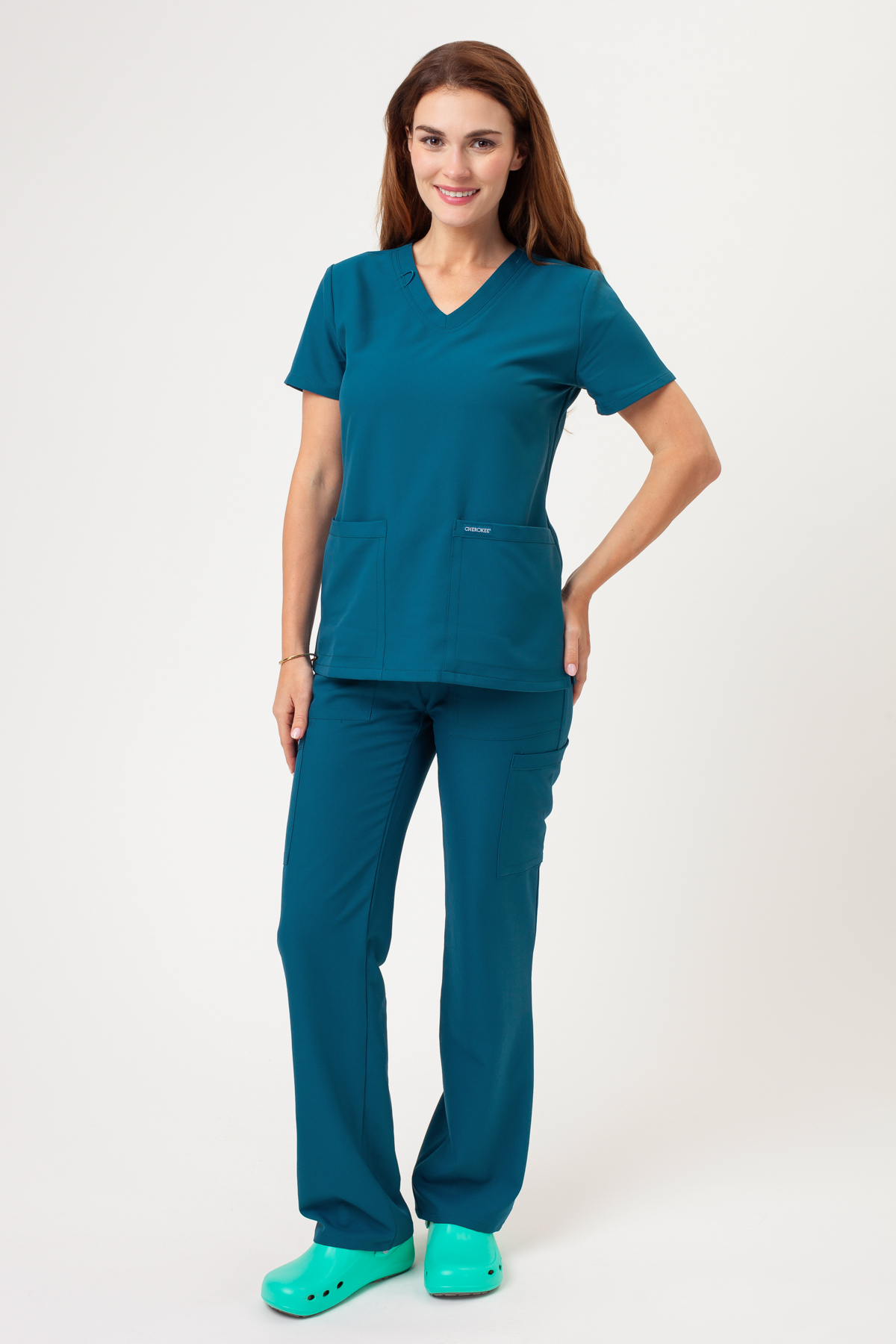 Women's Cherokee Ultra V-neck scrubs set caribbean blue-1