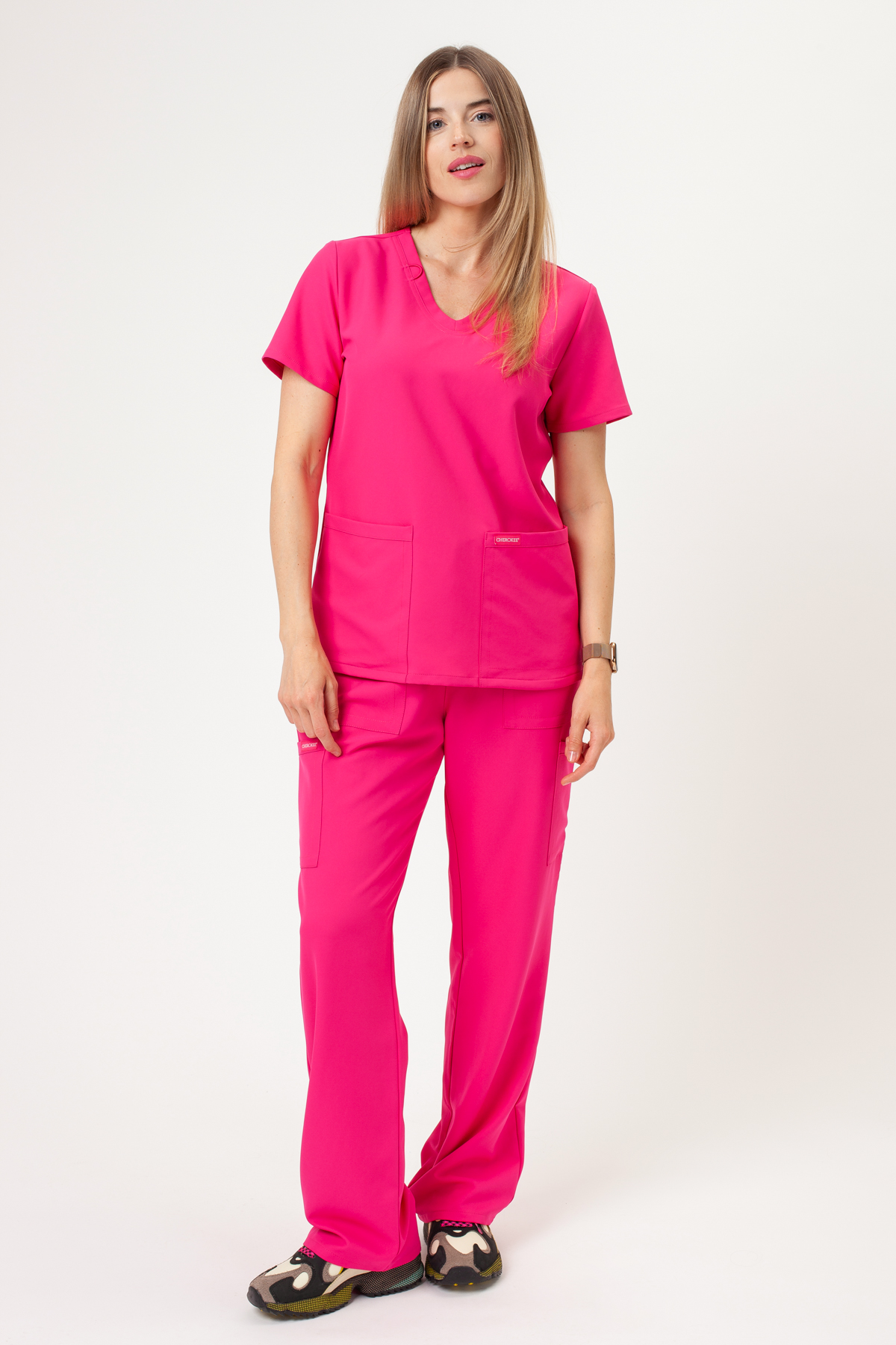 Women's Cherokee Ultra Cargo scrub trousers shocking pink-5
