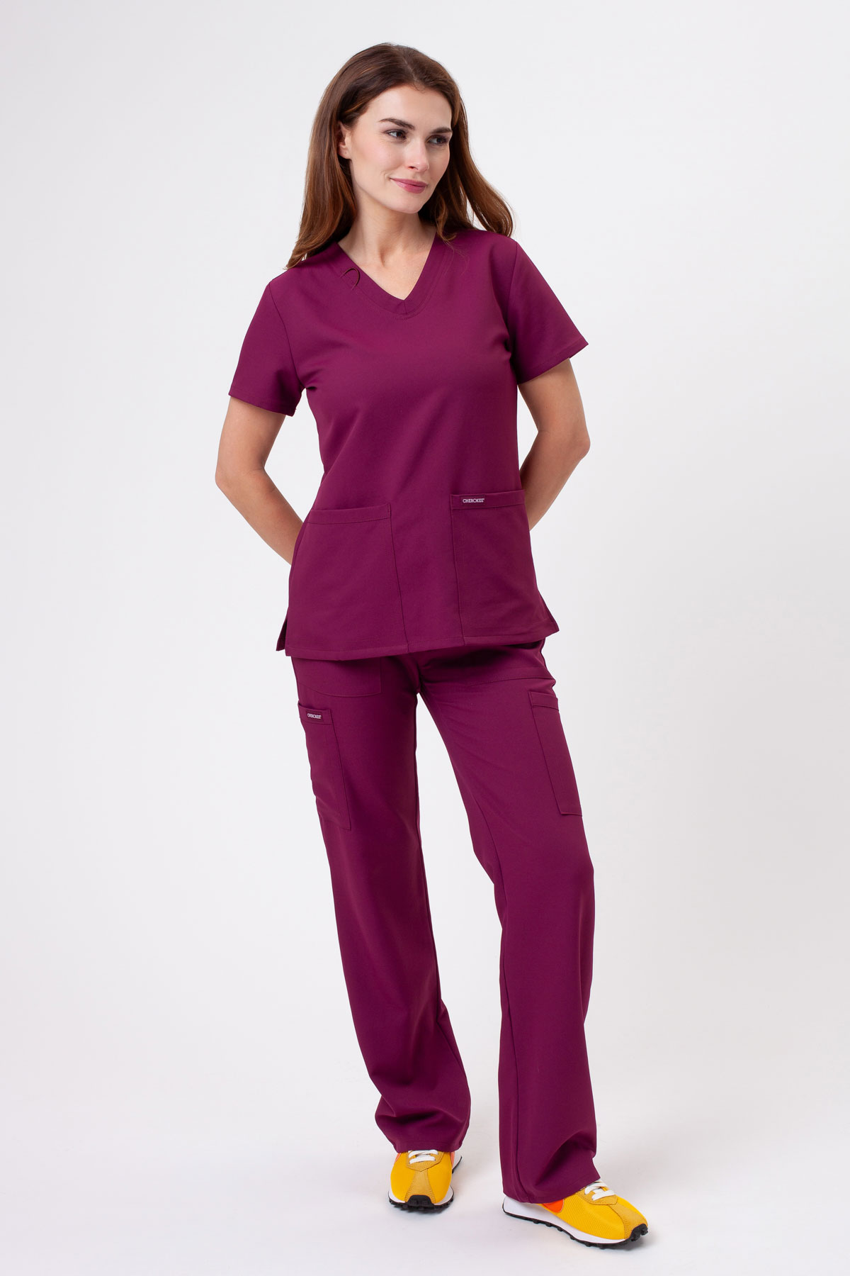 Women's Cherokee Ultra Cargo scrub trousers wine-1