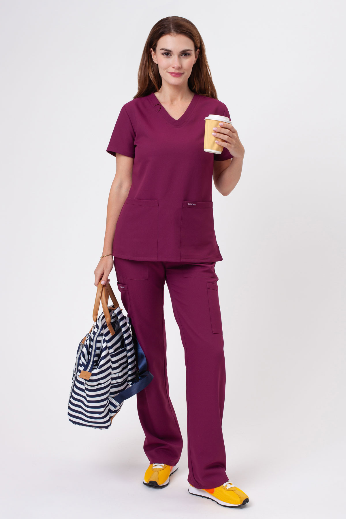 Women's Cherokee Ultra V-neck scrubs set wine-1