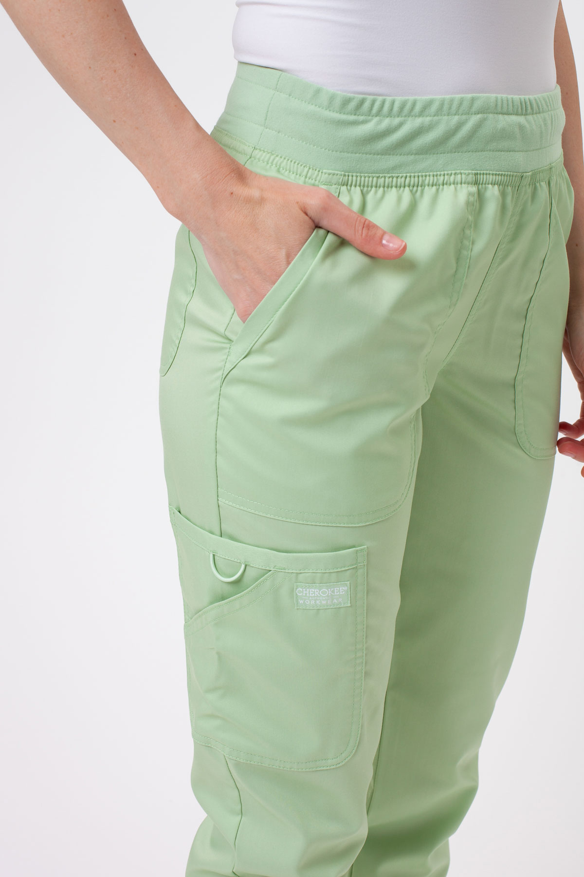 Women's Cherokee Revolution Mid Rise scrub jogger trousers pistachio-2