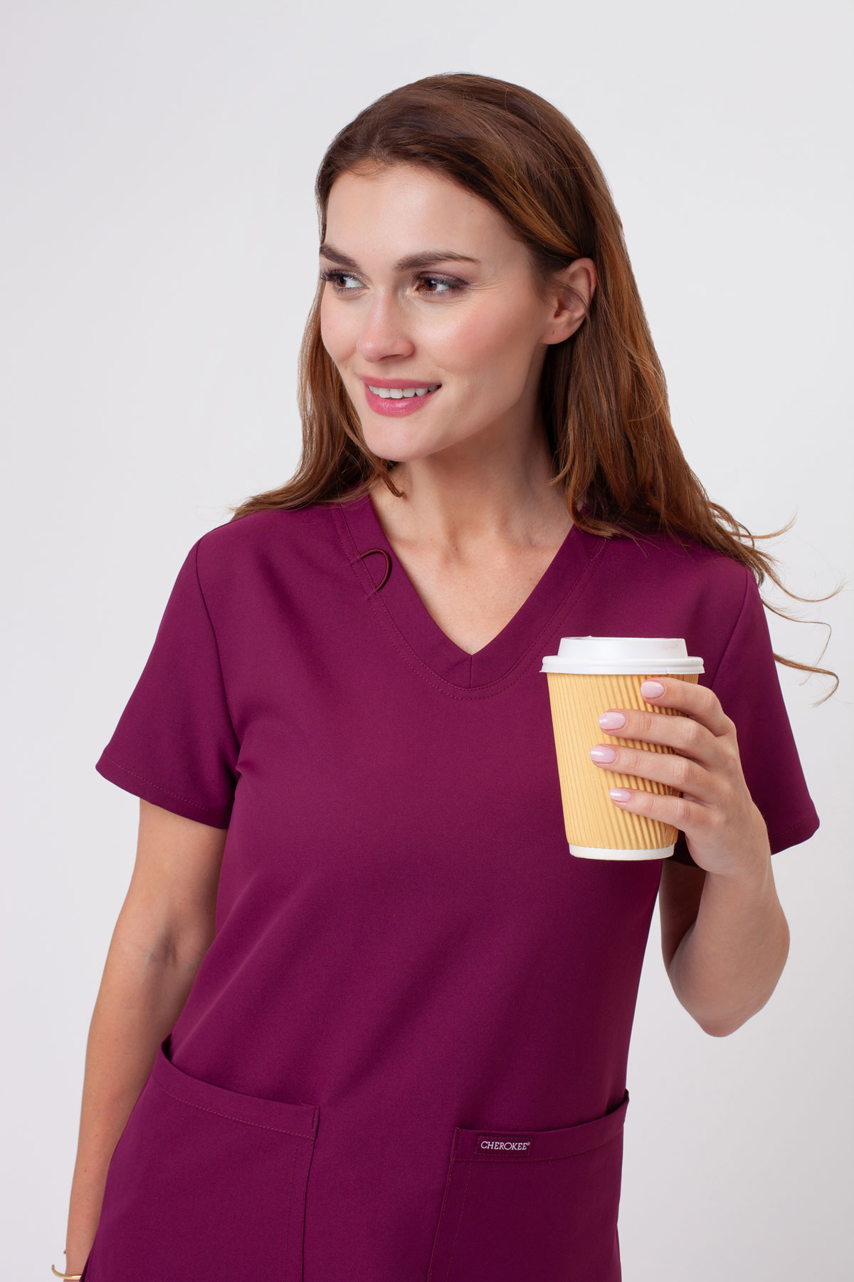 Women's Cherokee Ultra V-neck scrub top wine-2