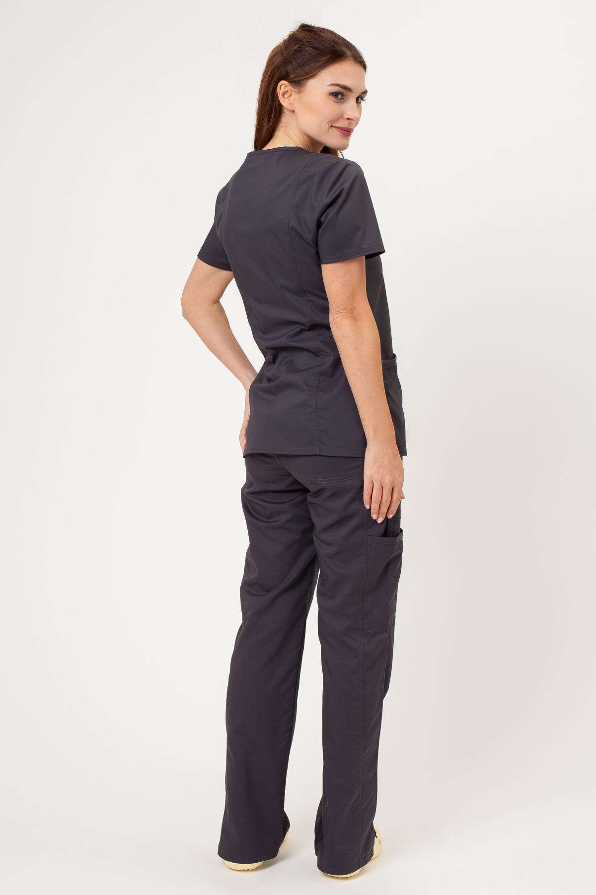 Women's Cherokee Revolution Flare Leg scrub trousers pewter-1