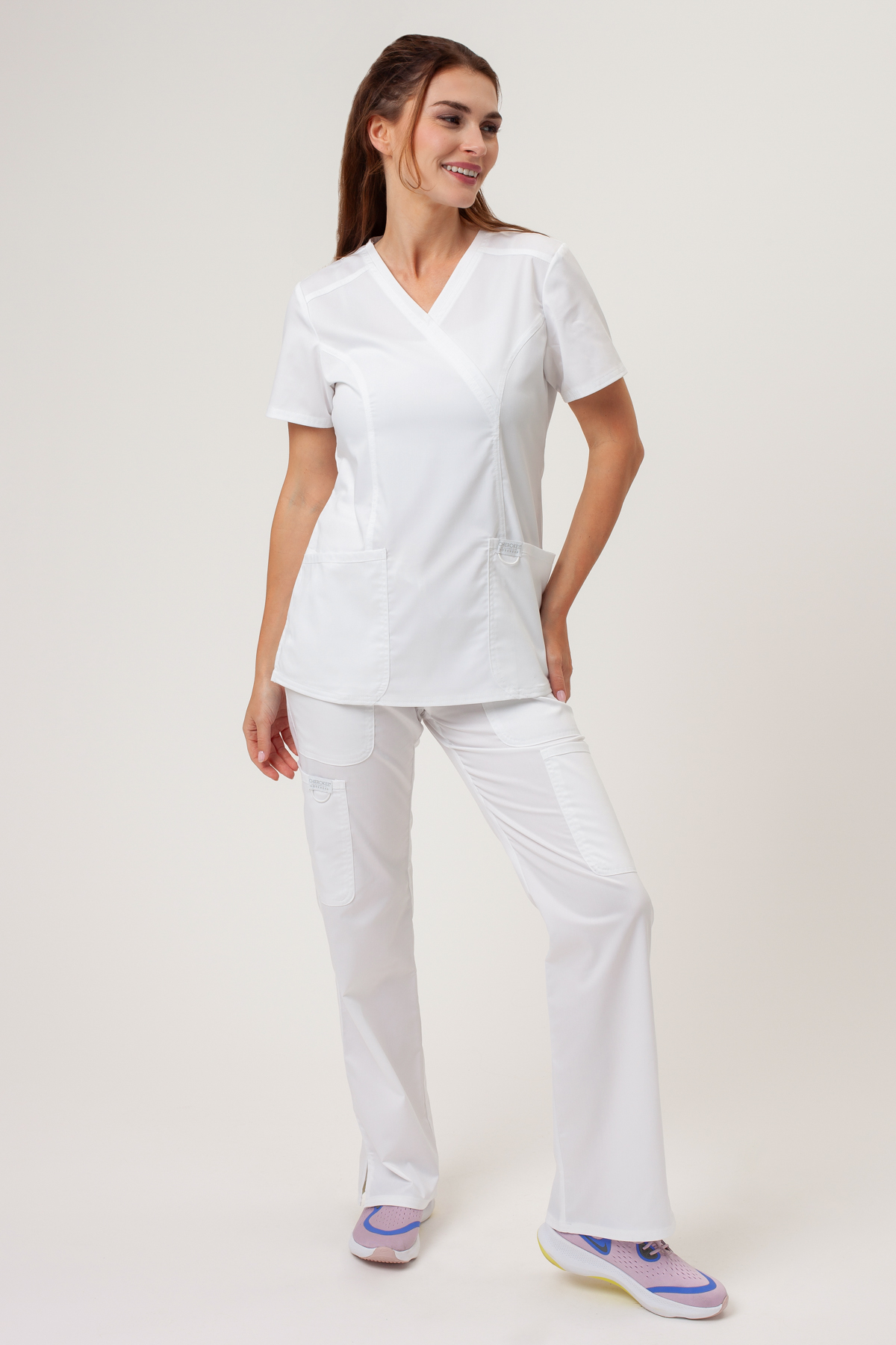 Women's Cherokee Revolution Flare Leg scrub trousers white-1