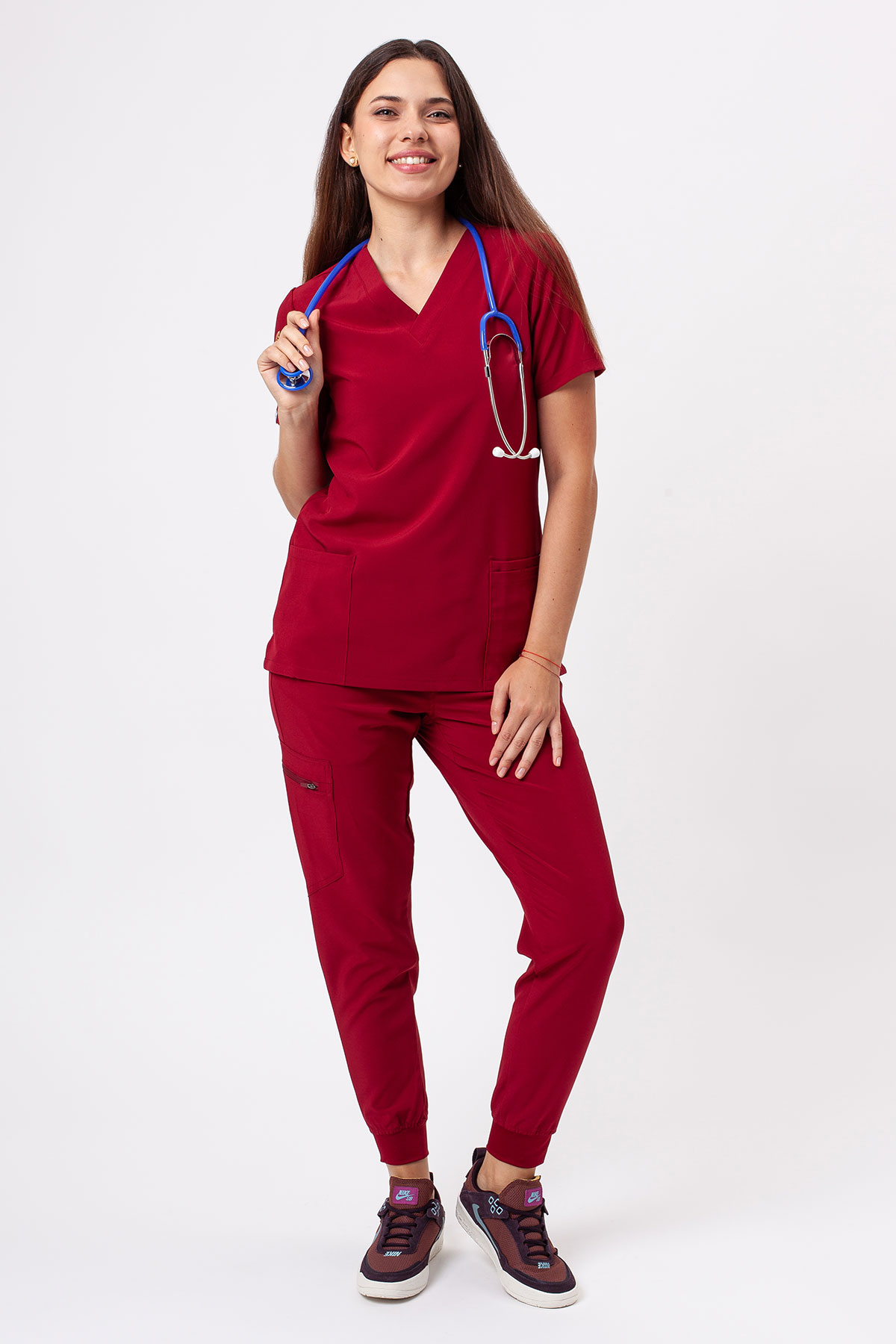 Women's Sunrise Move Go scrub trousers burgundy-6