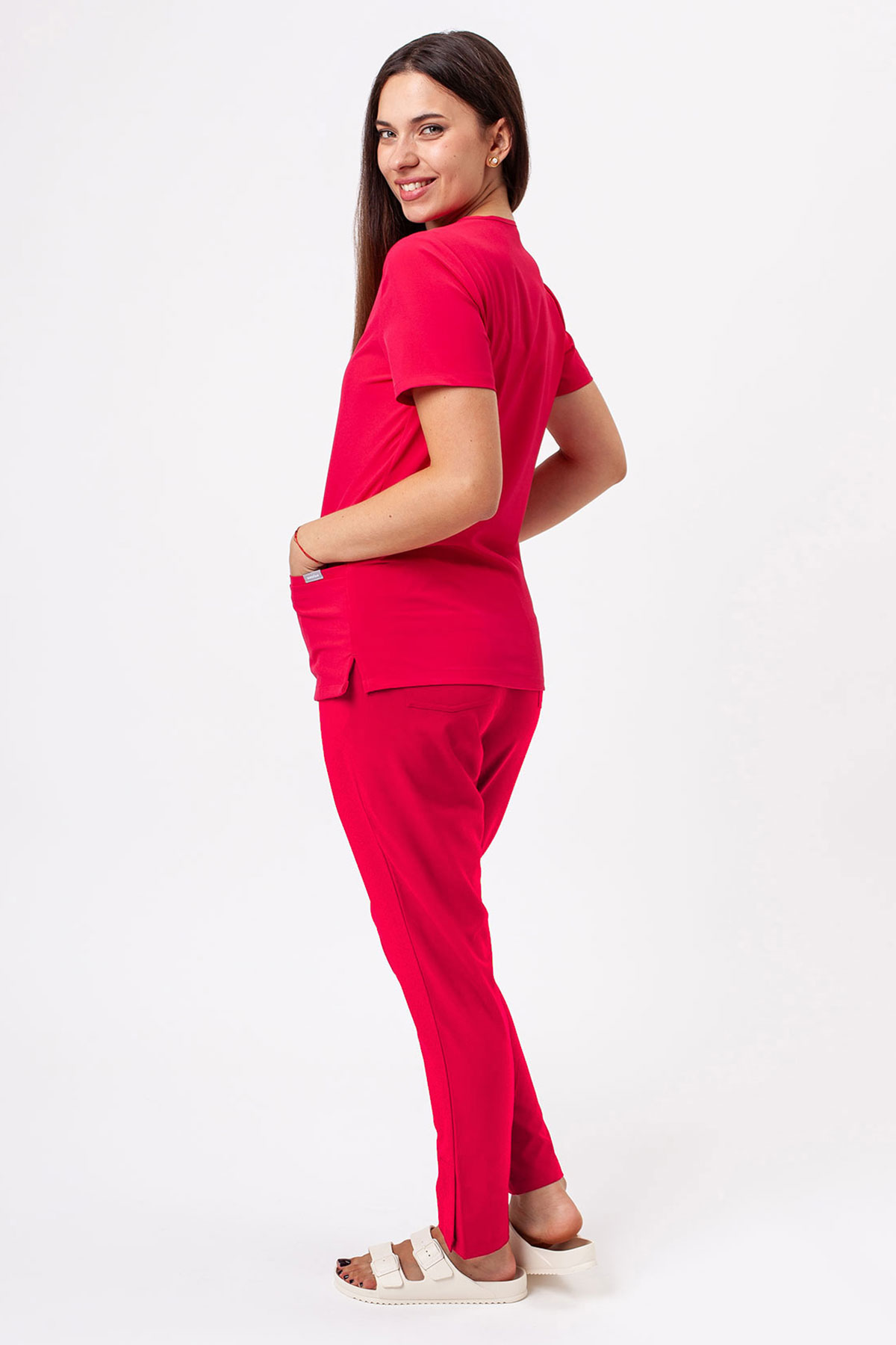Women's Sunrise Move Line scrub trousers raspberry-6