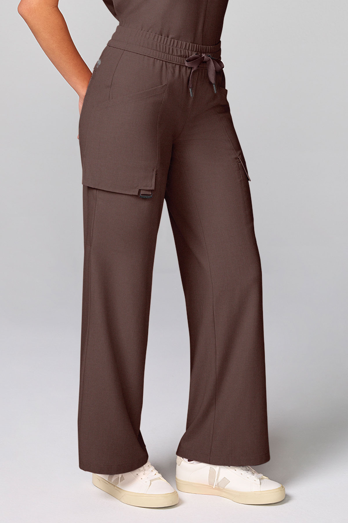 Women's Petite Healing Hands Wide Leg scrub trousers brown-1