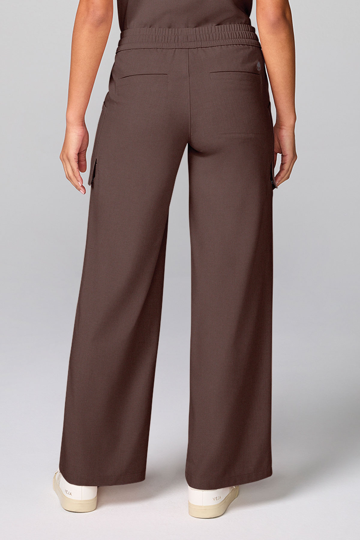 Women's Petite Healing Hands Wide Leg scrub trousers brown-2