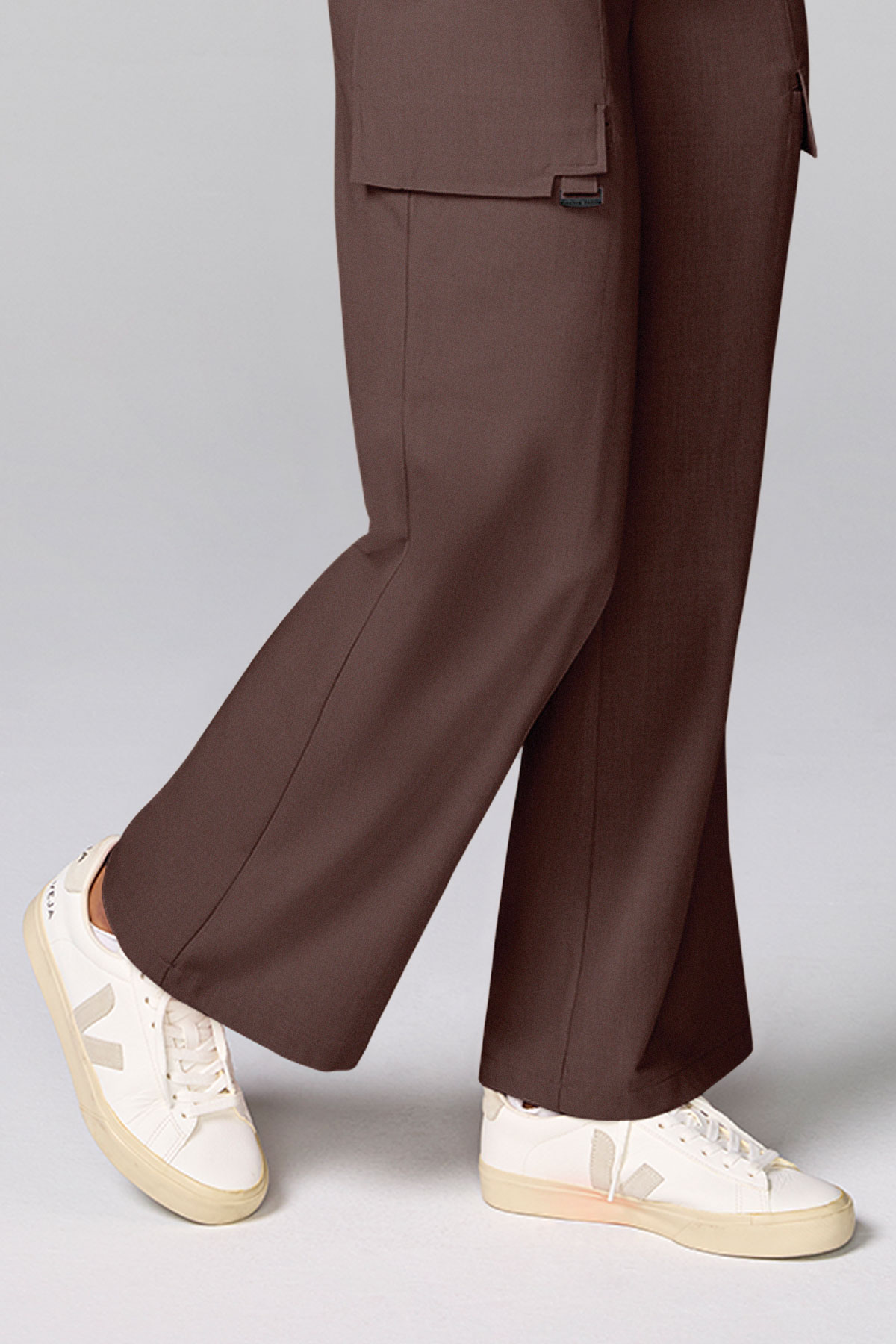 Women's Petite Healing Hands Wide Leg scrub trousers brown-4
