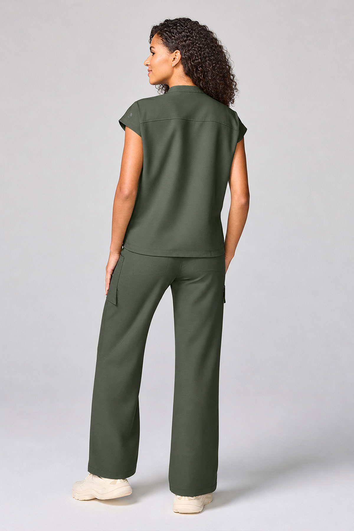 Women's Petite Healing Hands Wide Leg scrub trousers olive-7