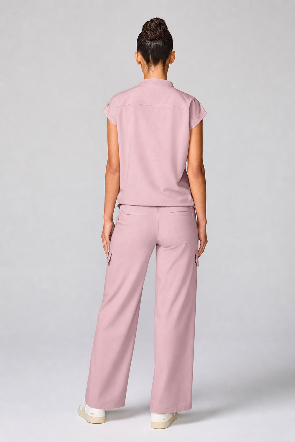Women's Petite Healing Hands Wide Leg scrub trousers pearly pink-6