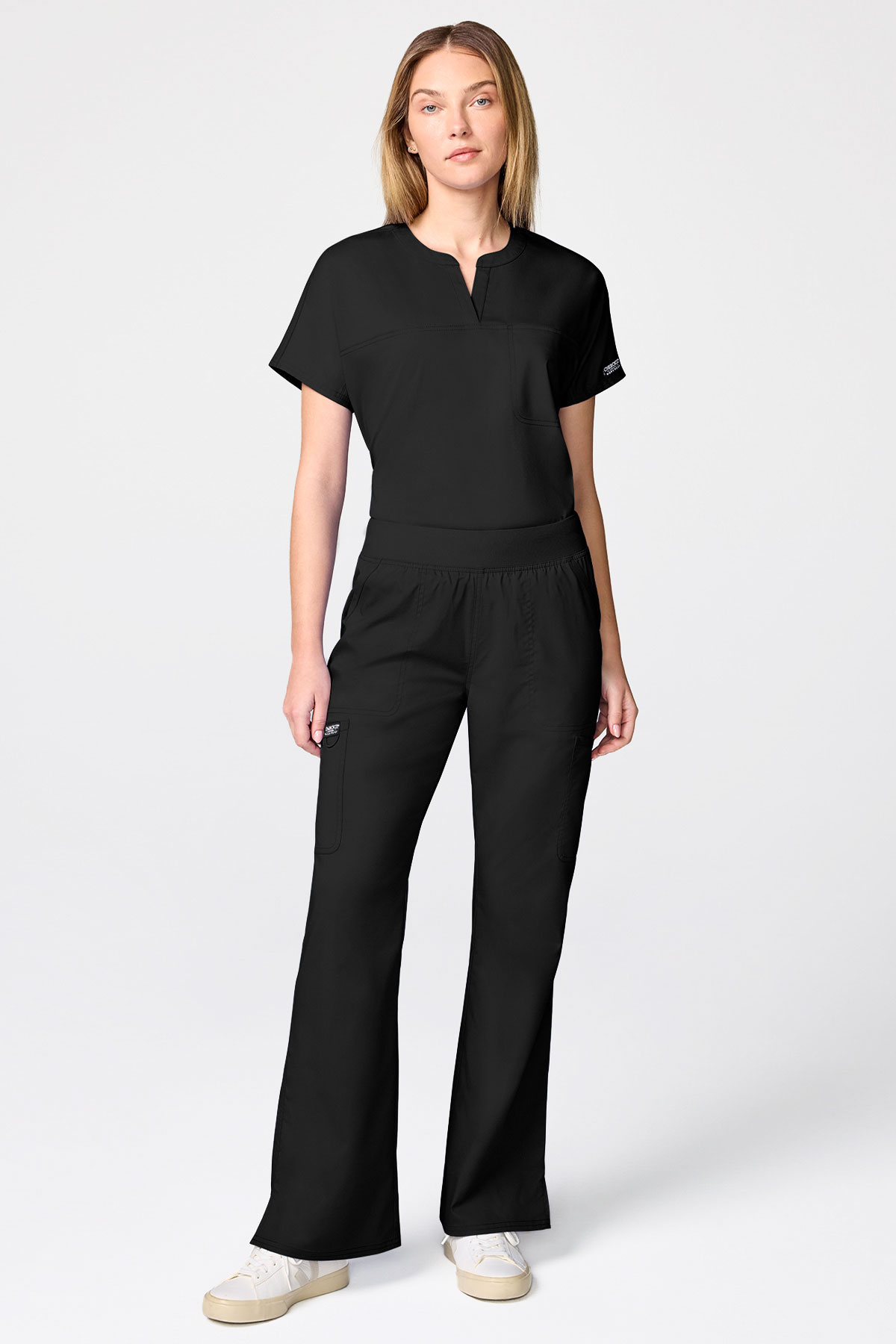 Women's Cherokee Revolution Mandarin Collar scrub top black-4