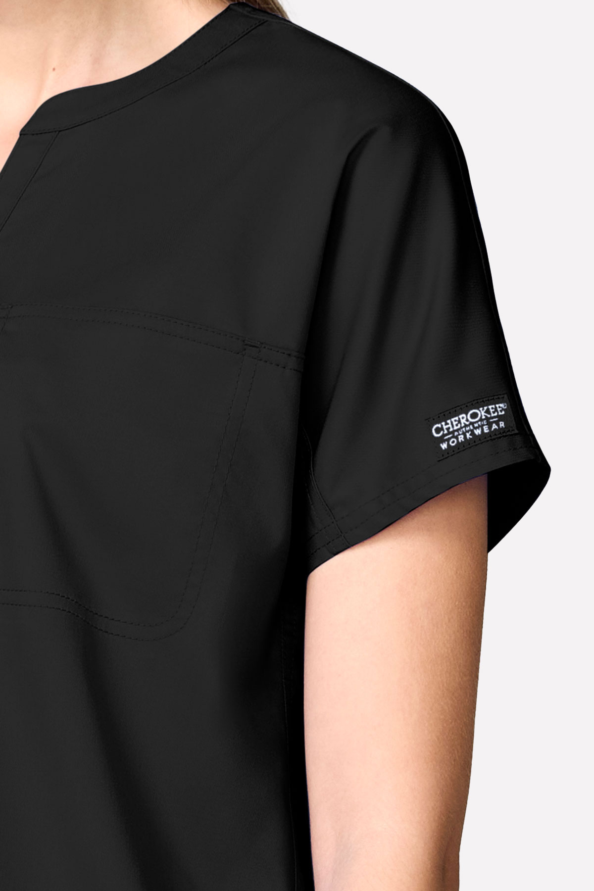 Women's Cherokee Revolution Mandarin Collar scrub top black-3