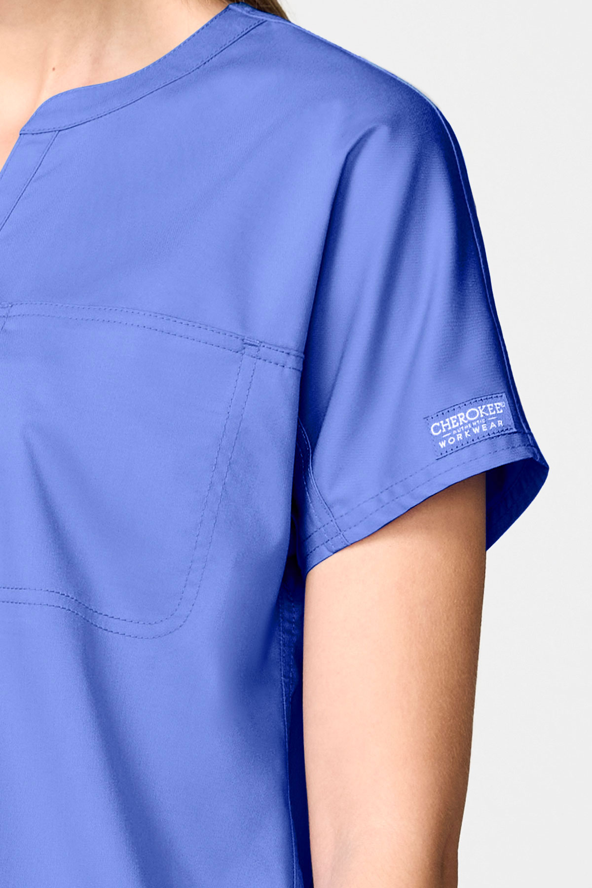 Women's Cherokee Revolution Mandarin Flared scrub set ceil blue-5