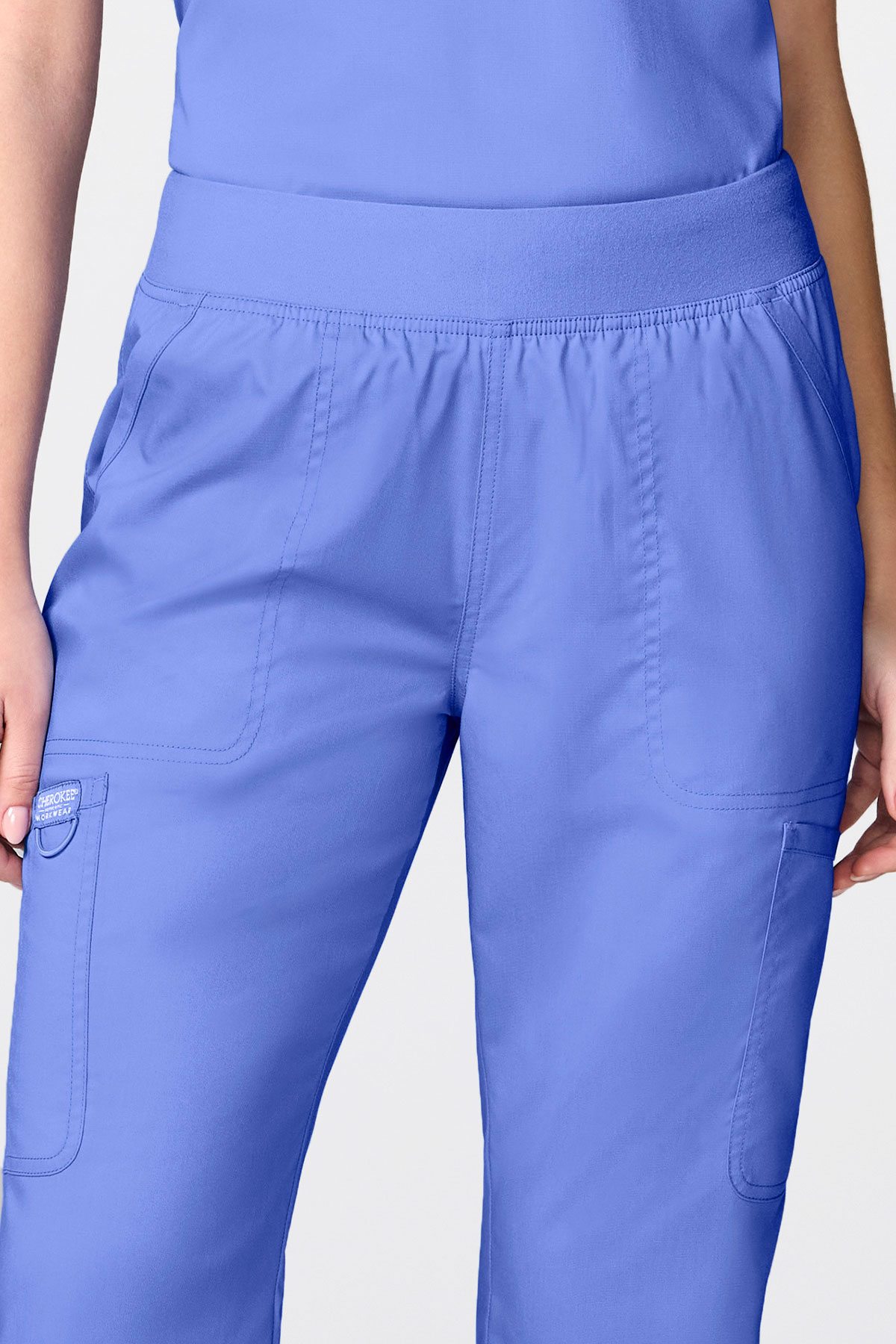 Women's Cherokee Revolution Mandarin Flared scrub set ceil blue-8