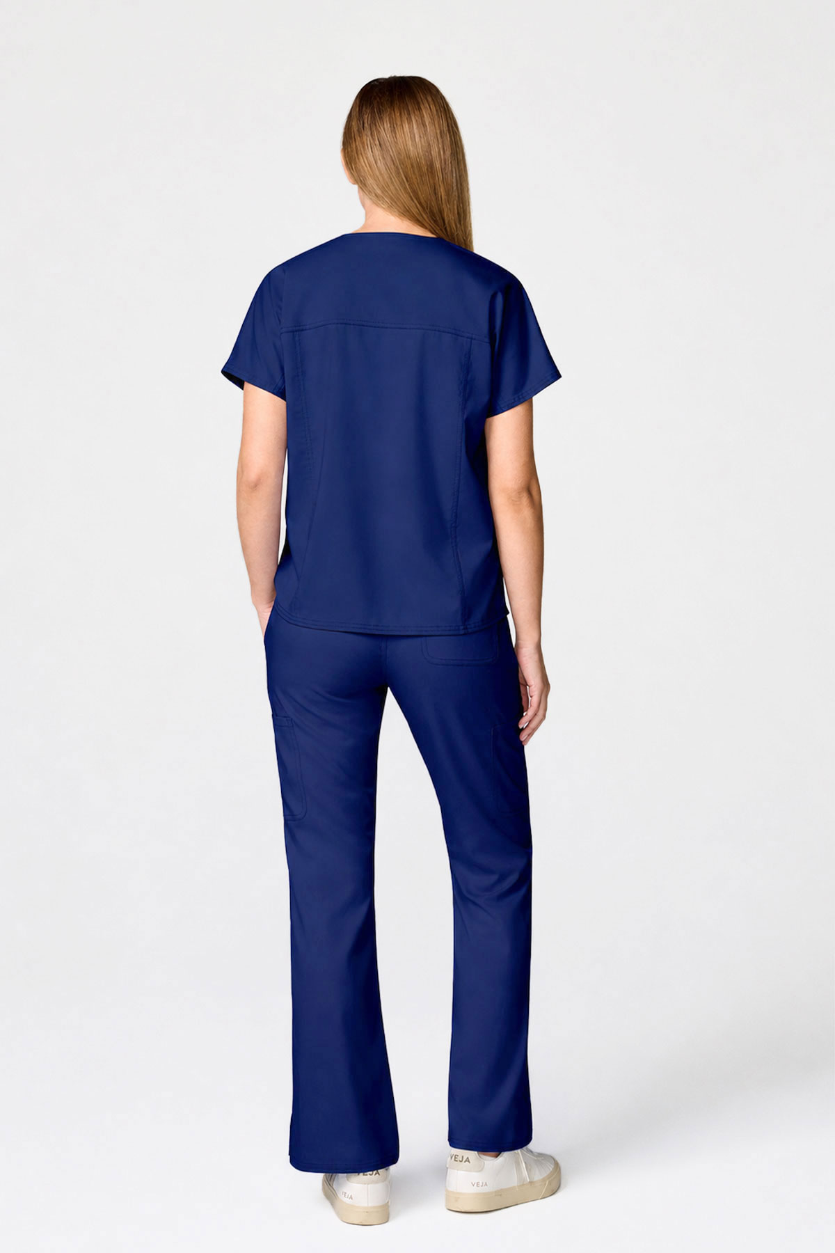 Women's Cherokee Revolution Mandarin Collar scrub top navy-7