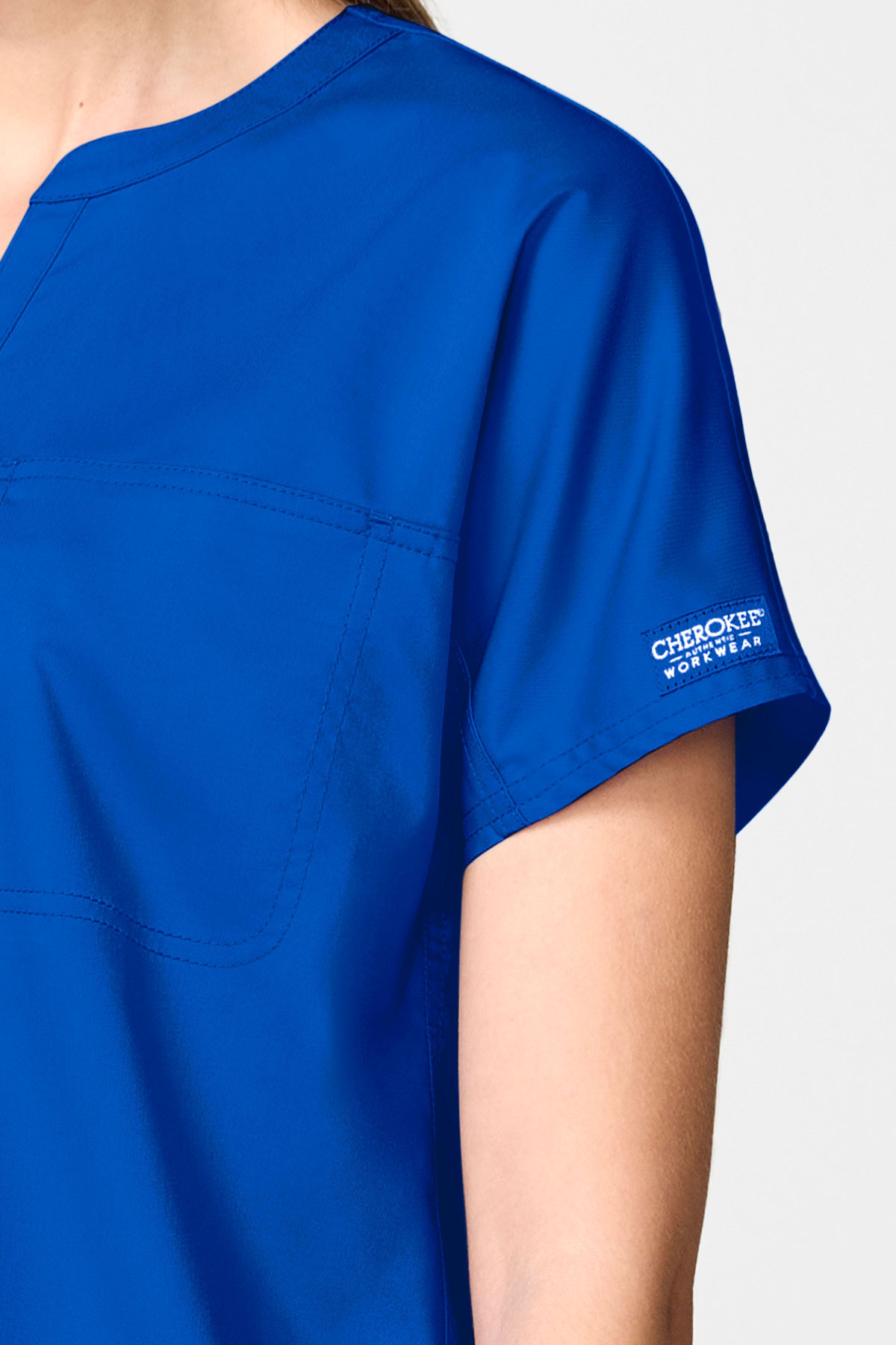 Women's Cherokee Revolution Mandarin Flared scrub set royal blue-5