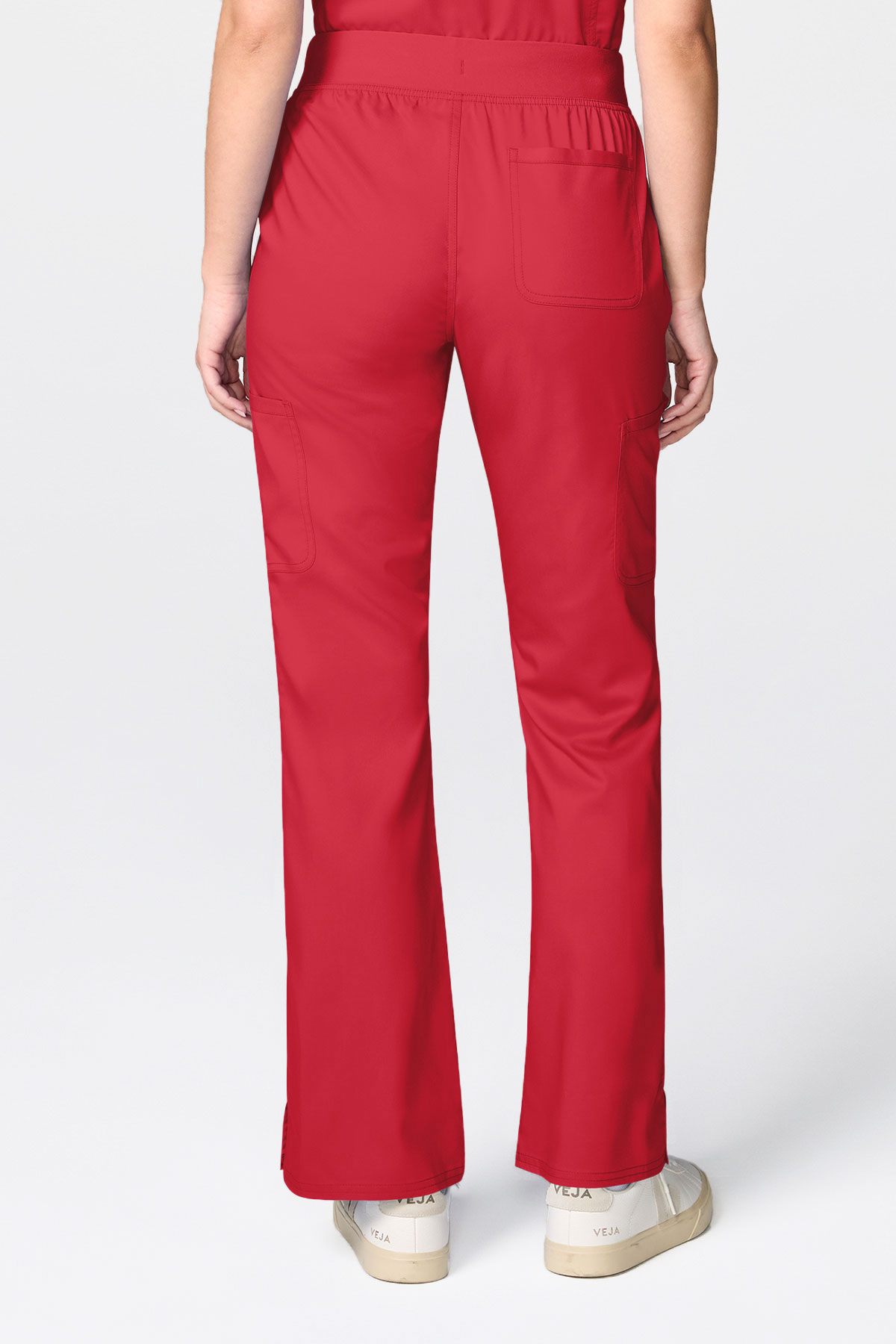 Women's Cherokee Revolution Mandarin Flared scrub set red-9
