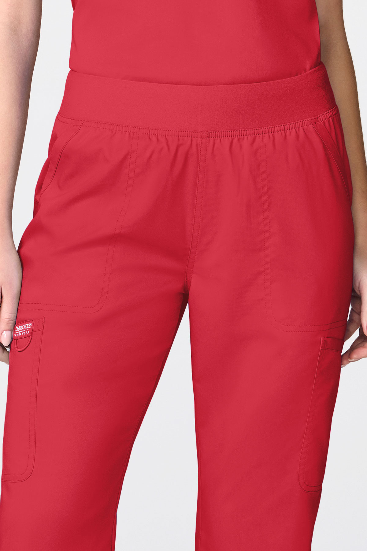 Women's Cherokee Revolution Mandarin Flared scrub set red-10