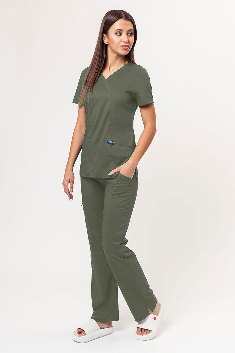 Women’s Cherokee Revolution Mock scrub top olive-5