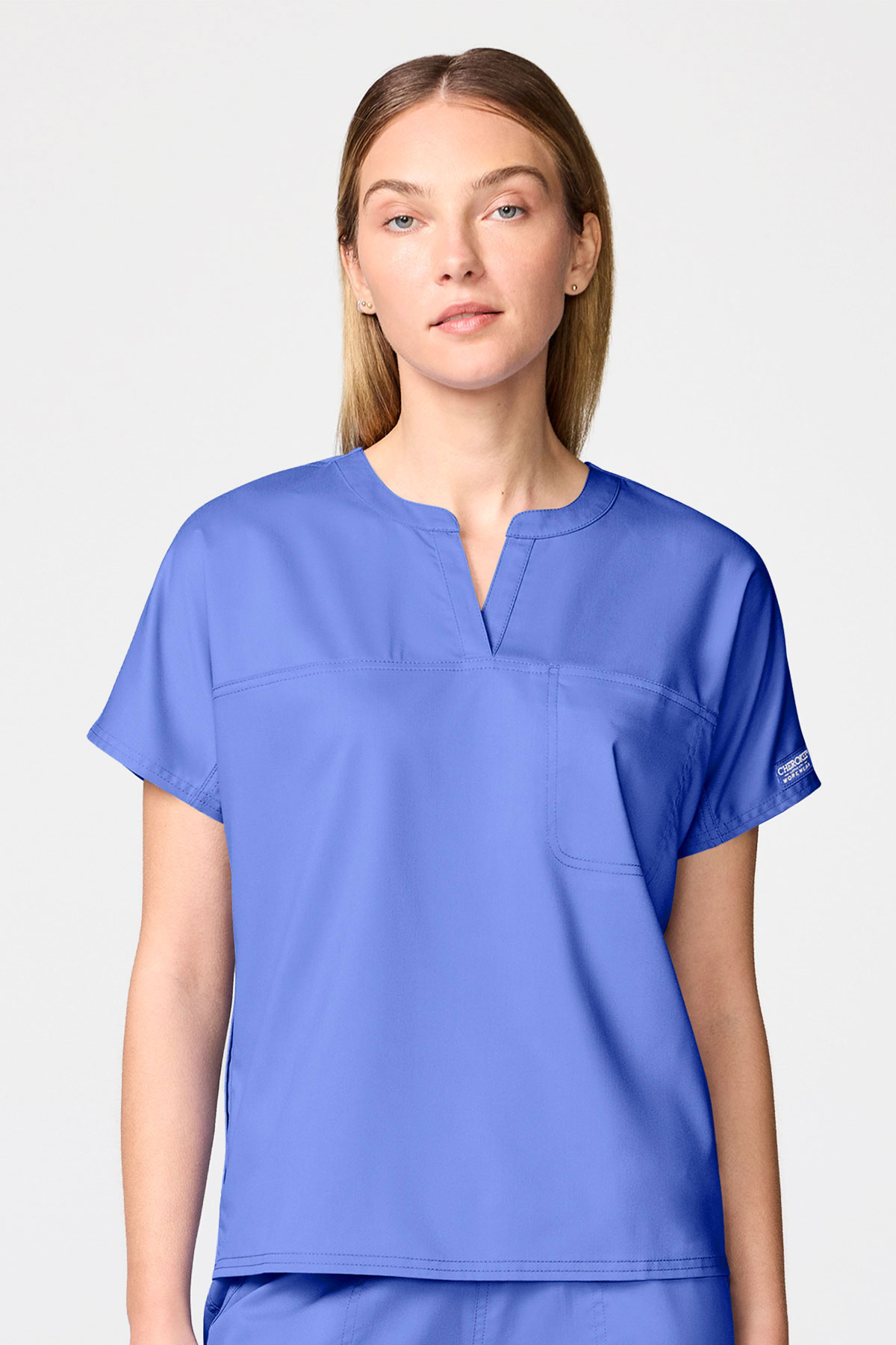 Women's Cherokee Revolution Mandarin Flared scrub set ceil blue-2