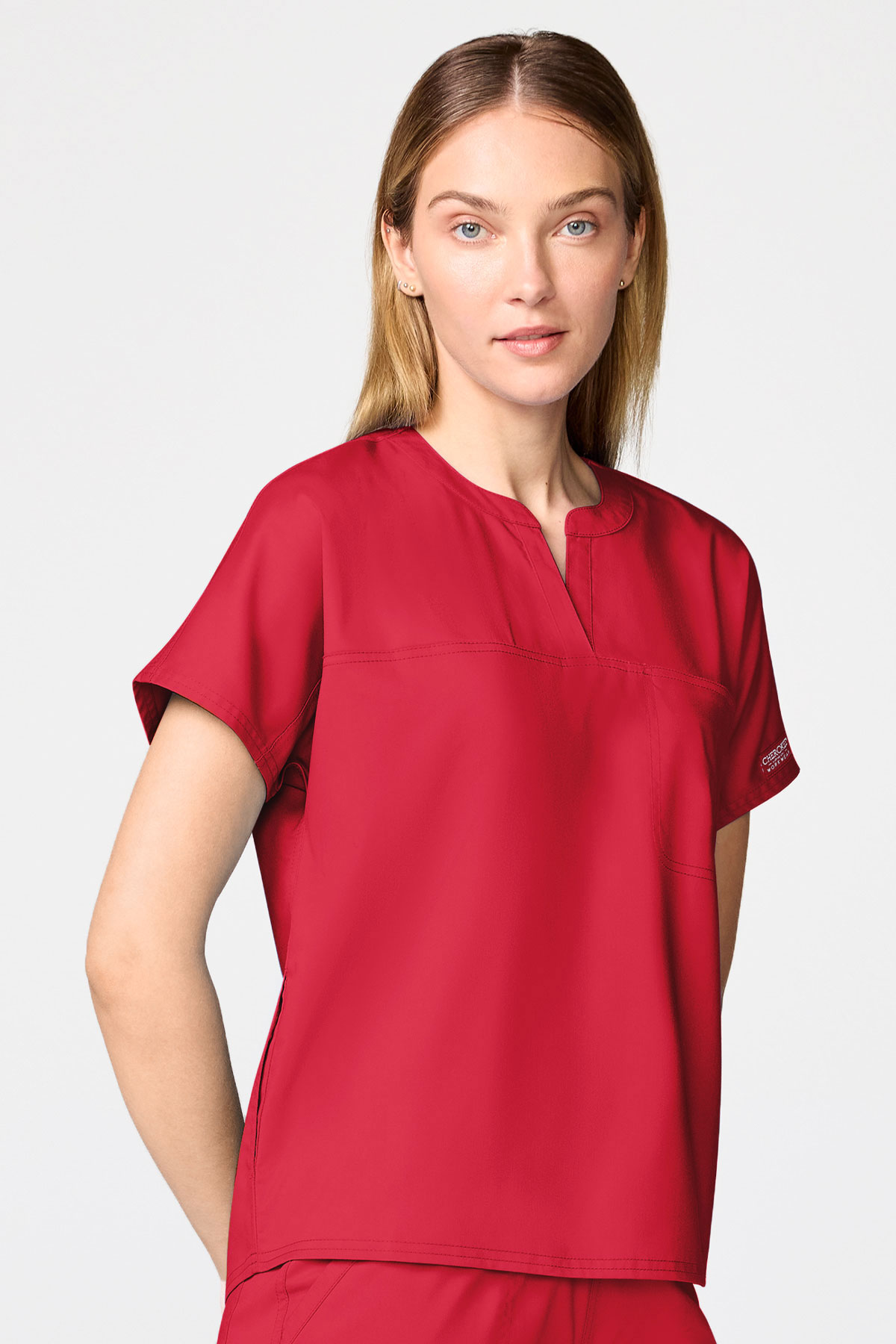 Women's Cherokee Revolution Mandarin Collar scrub top red-1