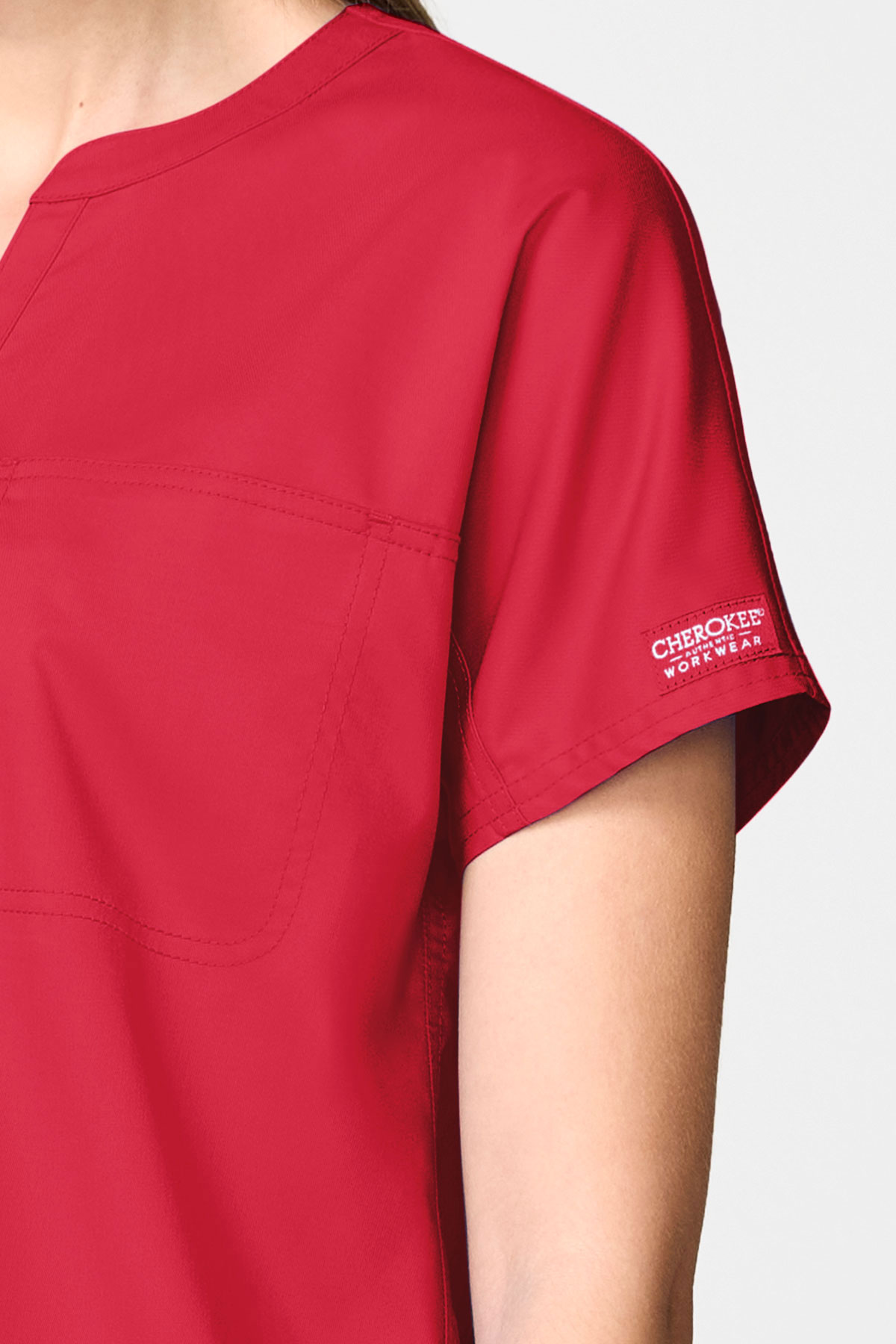 Women's Cherokee Revolution Mandarin Collar scrub top red-4