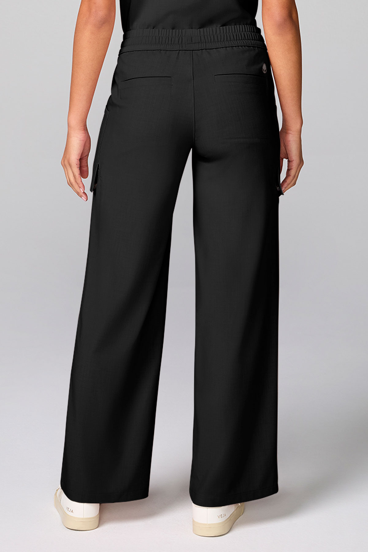 Women's Petite Healing Hands Wide Leg scrub trousers black-1