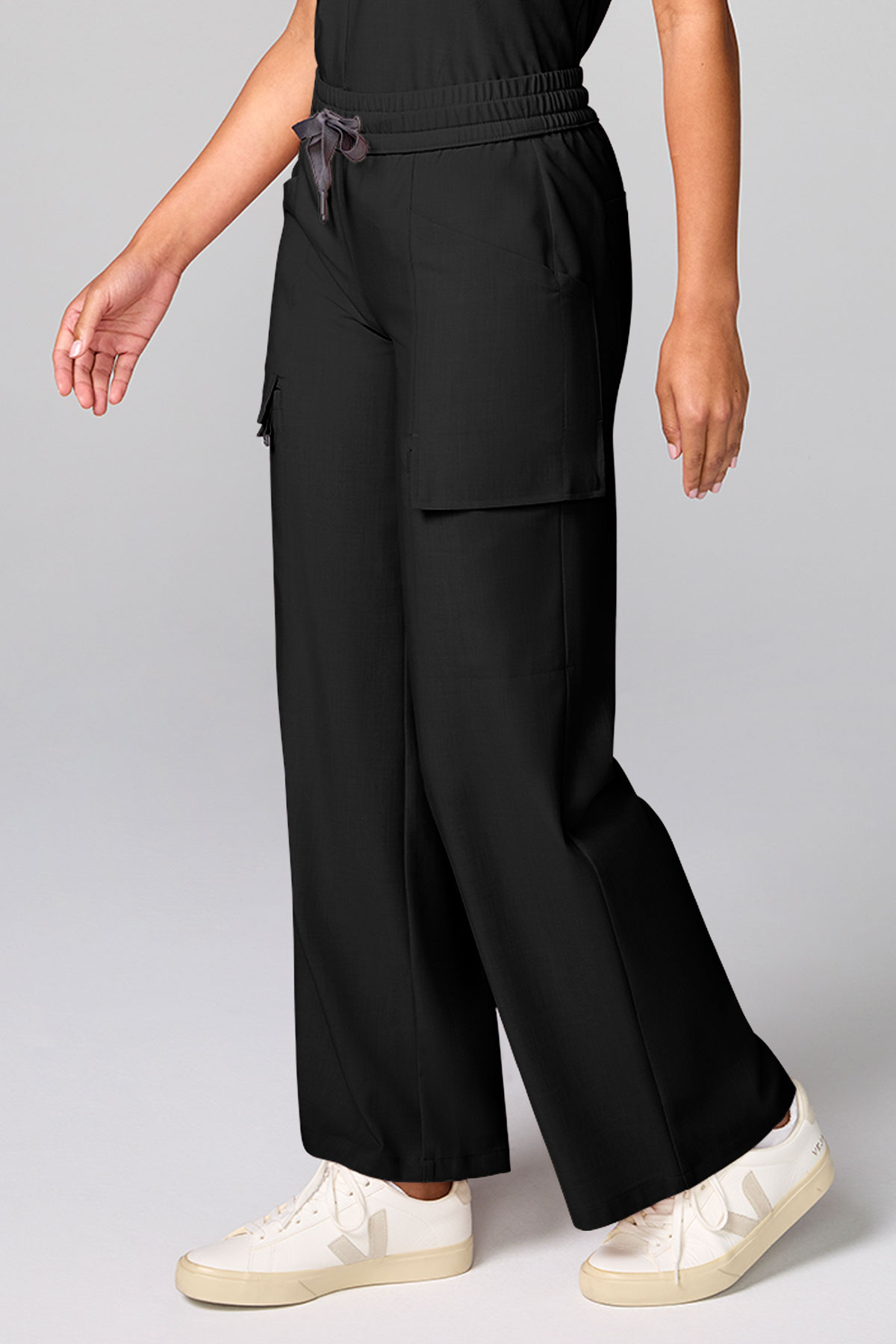 Women's Petite Healing Hands Wide Leg scrub trousers black-2