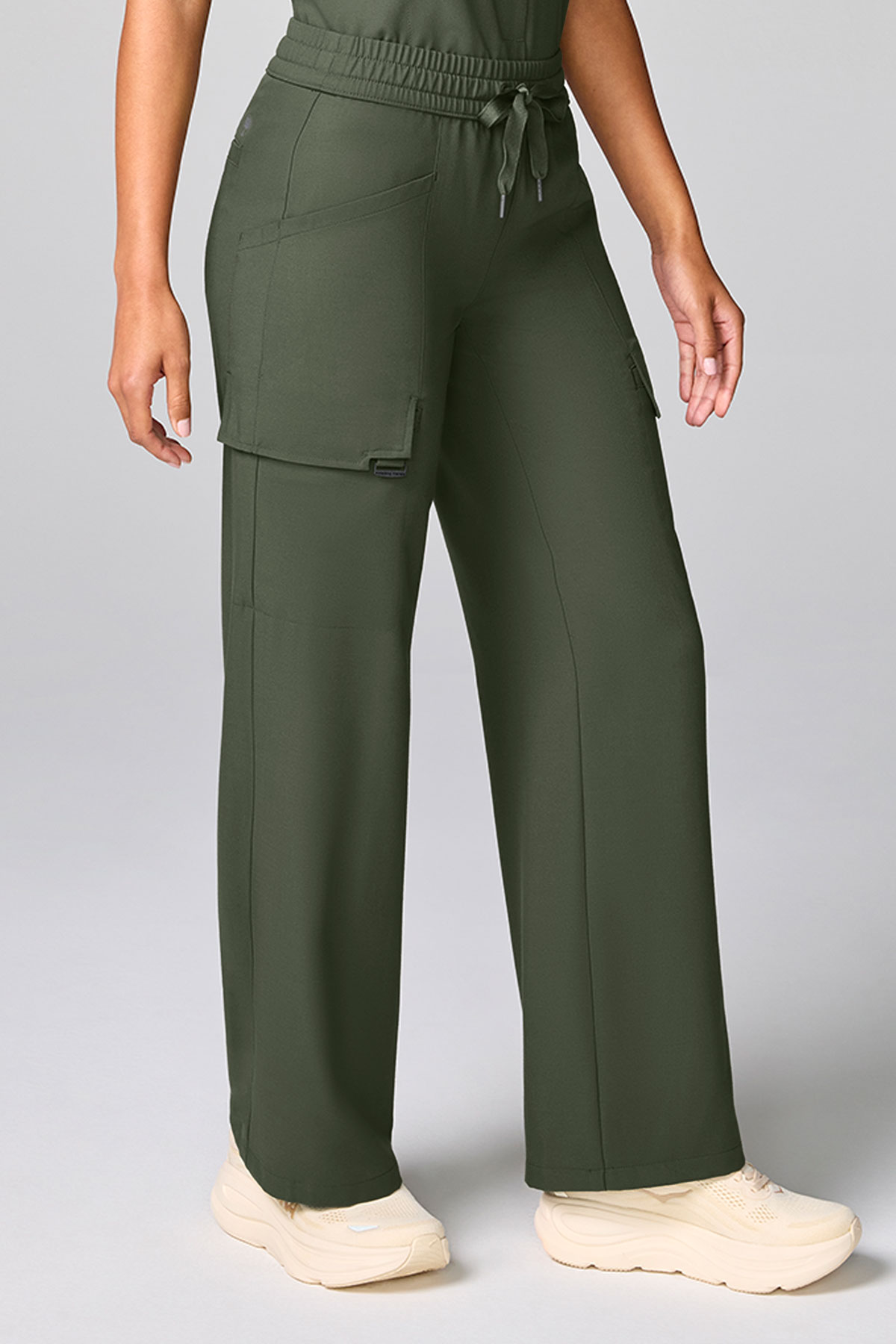 Women's Petite Healing Hands Wide Leg scrub trousers olive-1