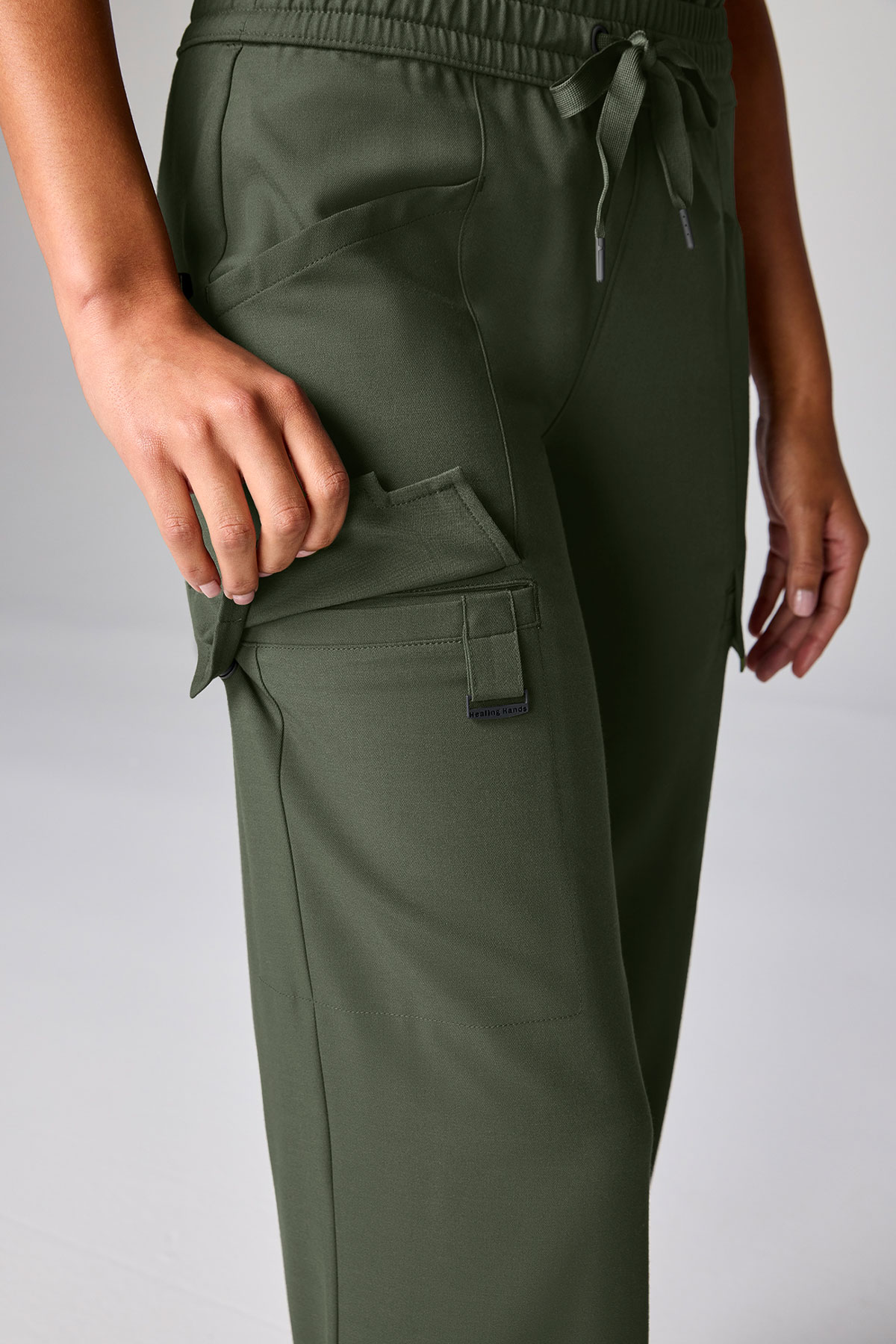 Women's Petite Healing Hands Wide Leg scrub trousers olive-4
