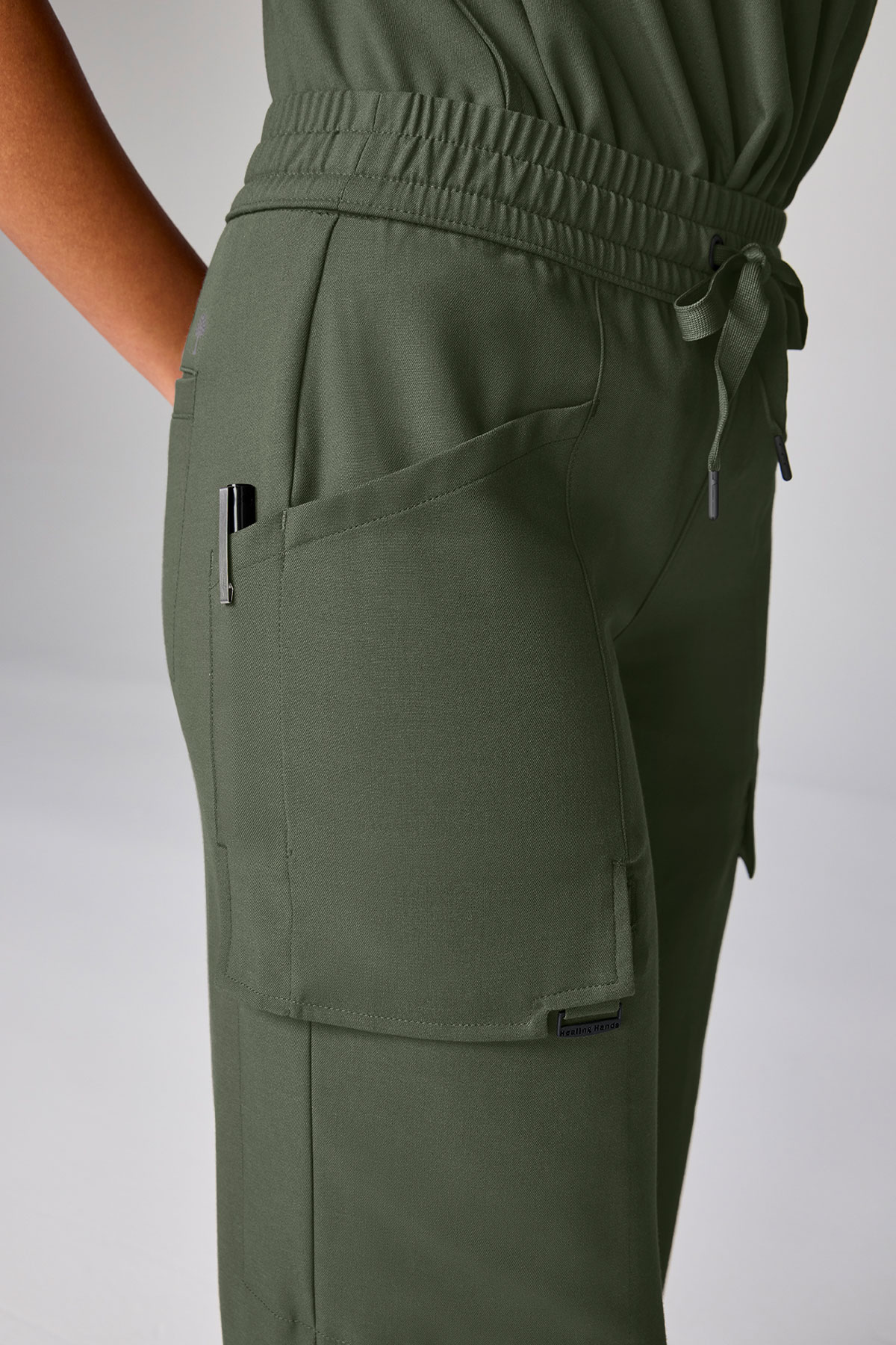 Women's Petite Healing Hands Wide Leg scrub trousers olive-5