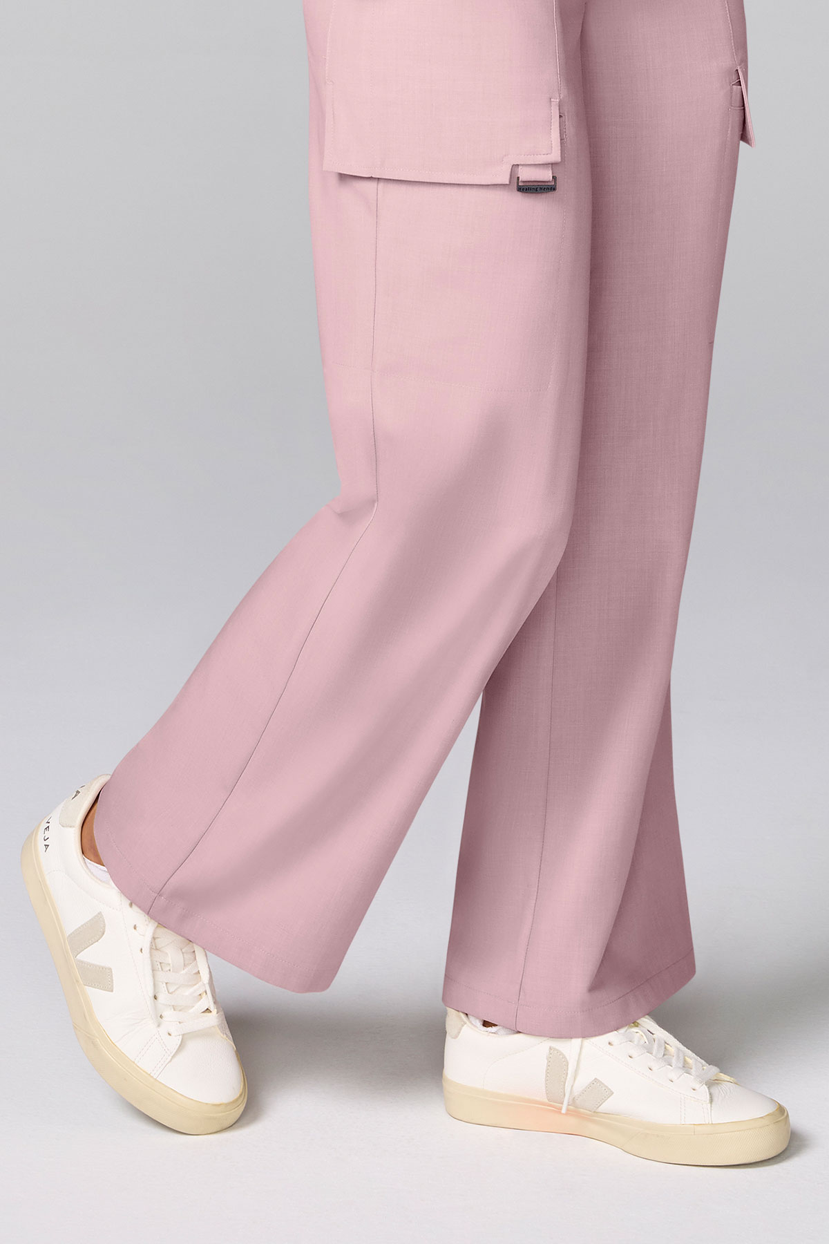 Women's Petite Healing Hands Wide Leg scrub trousers pearly pink-3