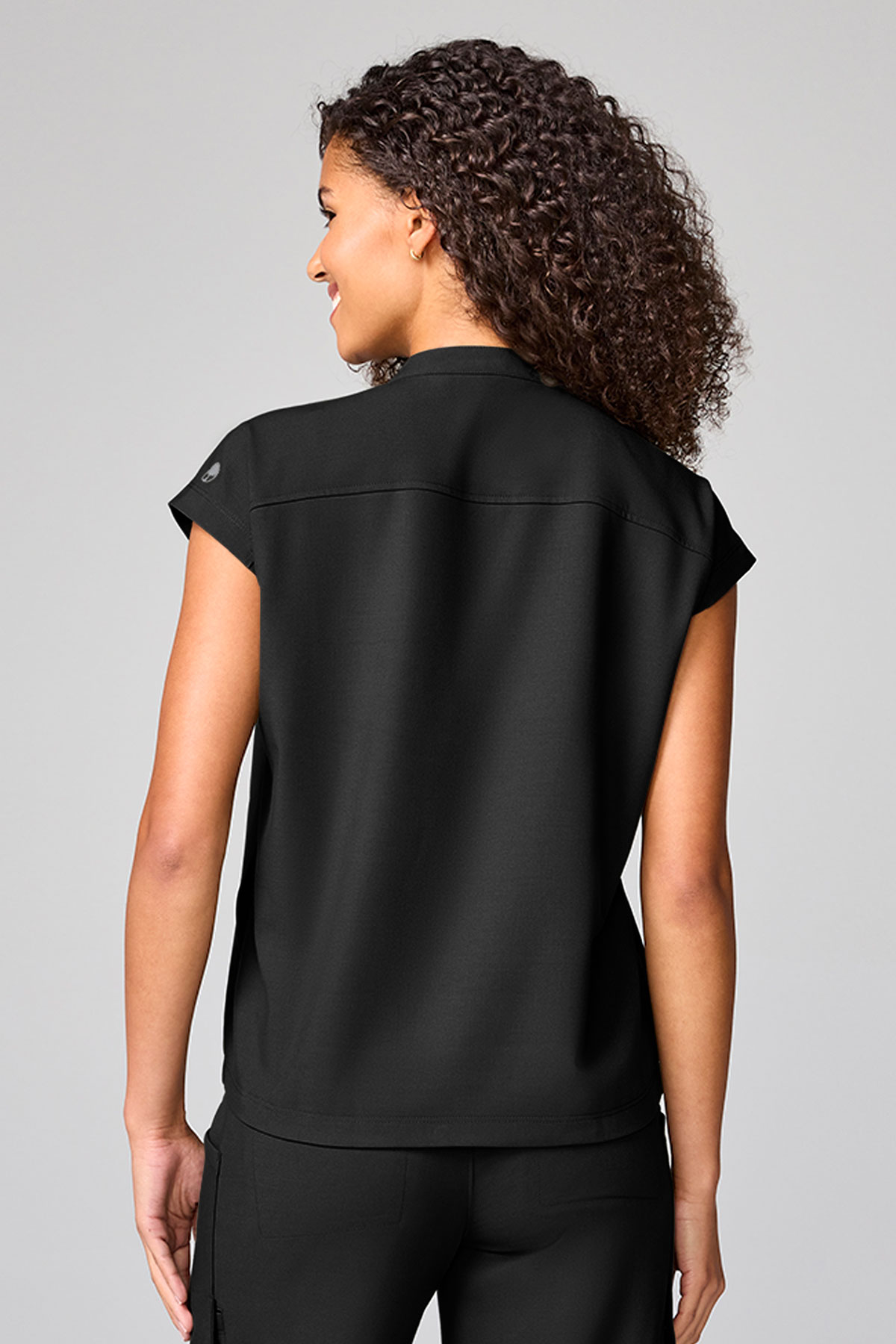 Women's Healing Hands Mandarin Collar scrub top black-2
