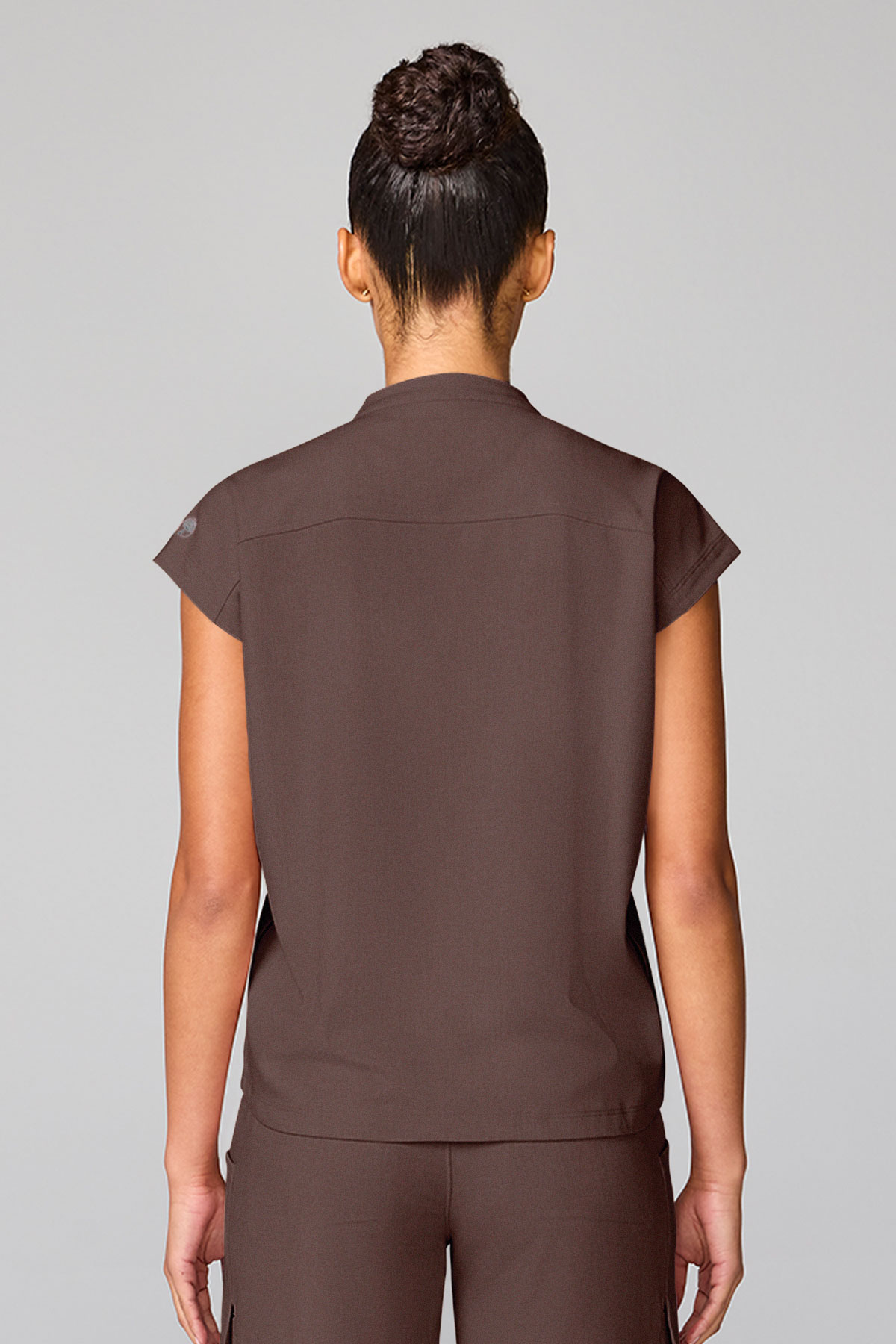 Women's Healing Hands Mandarin Collar scrub top brown-2