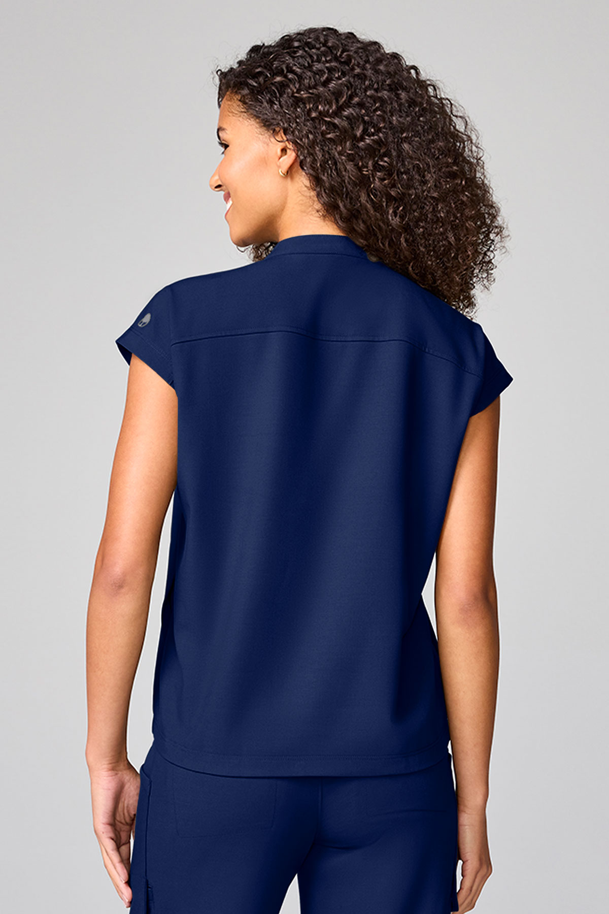 Women's Healing Hands Mandarin Collar scrub top navy-2