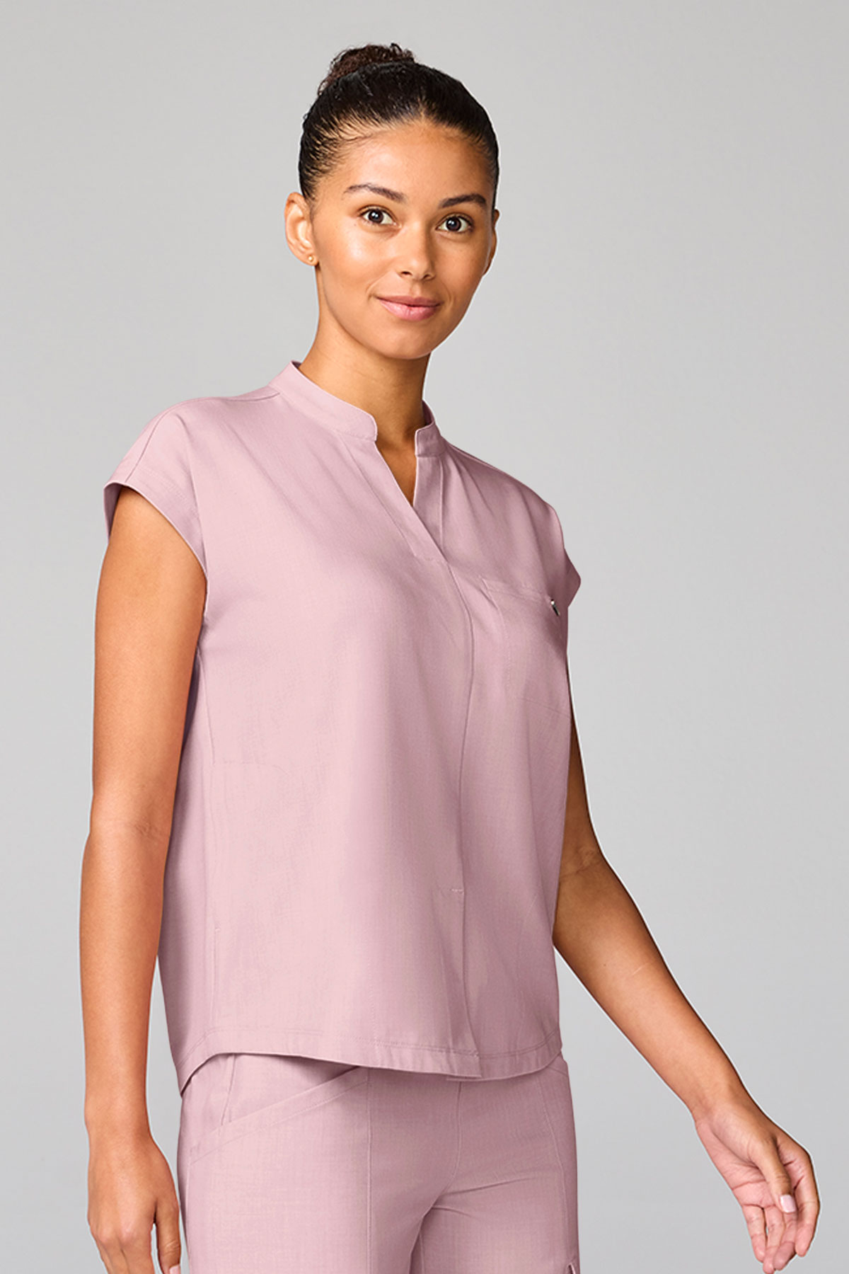 Women's Healing Hands Mandarin Collar scrub top pearly pink-1