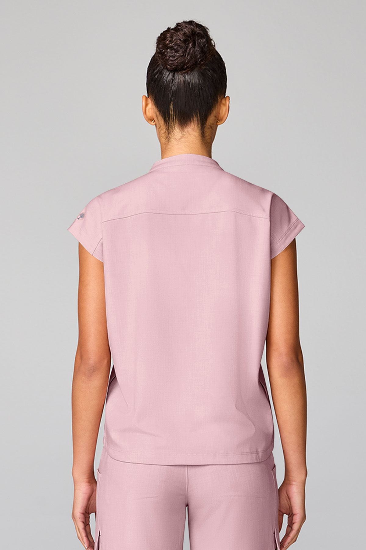 Women's Healing Hands Mandarin Collar scrub top pearly pink-2